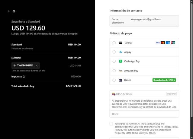 Runway AI checkout page showing Runway AI promo code box | Screenshot taken by SimplyCodes community member on Jul 30, 2025