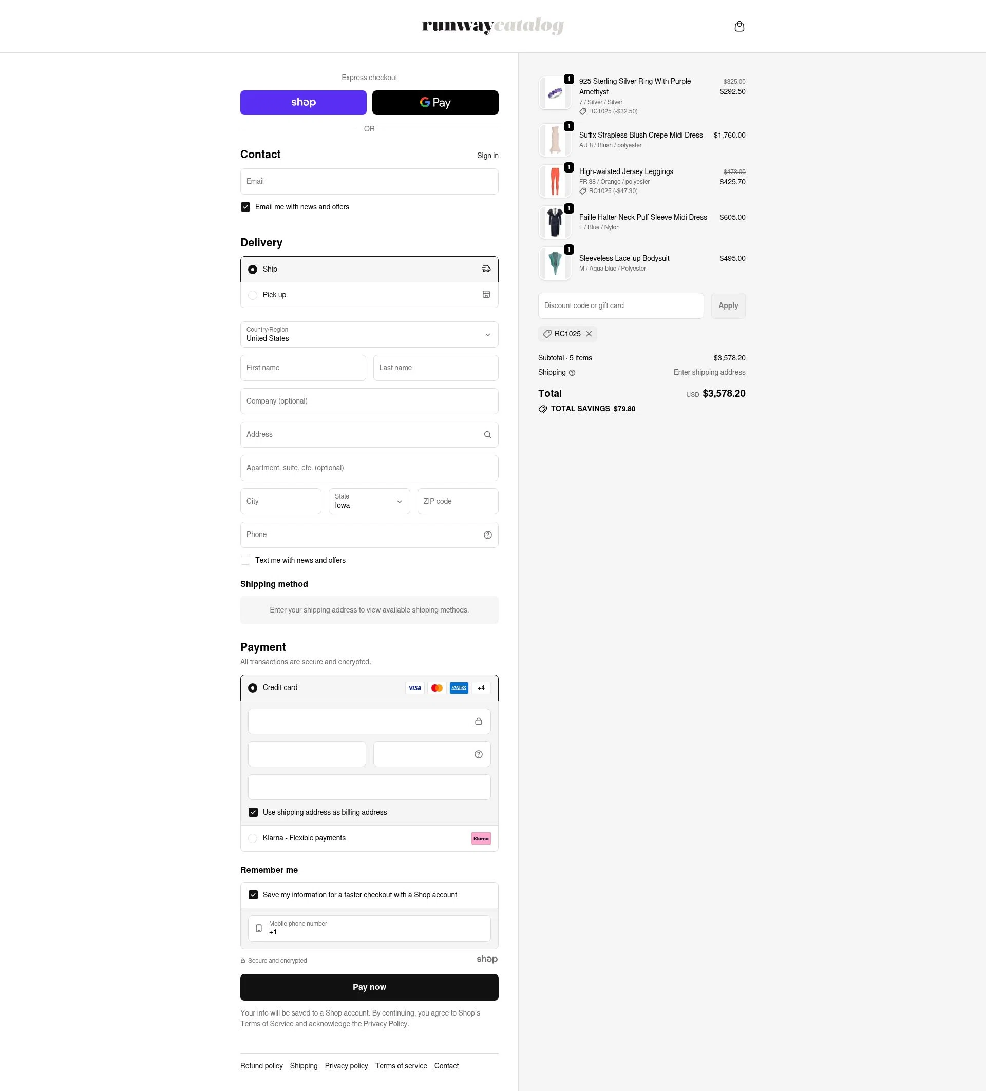 Runway Catalog checkout page showing Runway Catalog promo code box | Screenshot taken by SimplyCodes community member on Nov 17, 2025