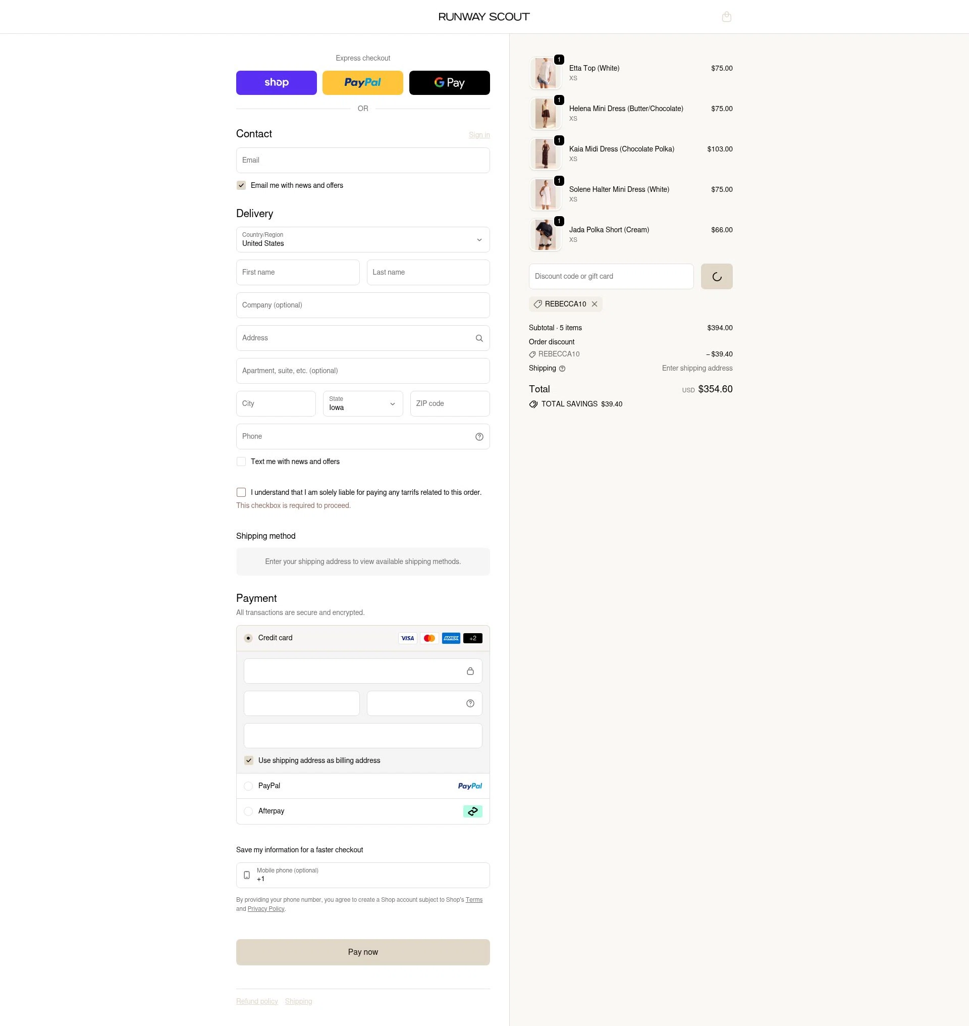 RunwayScout checkout page showing RunwayScout promo code box | Screenshot taken by SimplyCodes community member on Feb 13, 2026