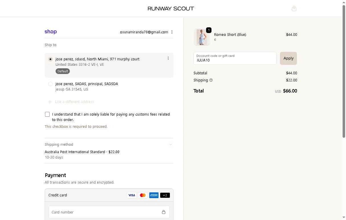 RunwayScout checkout page showing RunwayScout promo code box | Screenshot taken by SimplyCodes community member on Feb 13, 2026