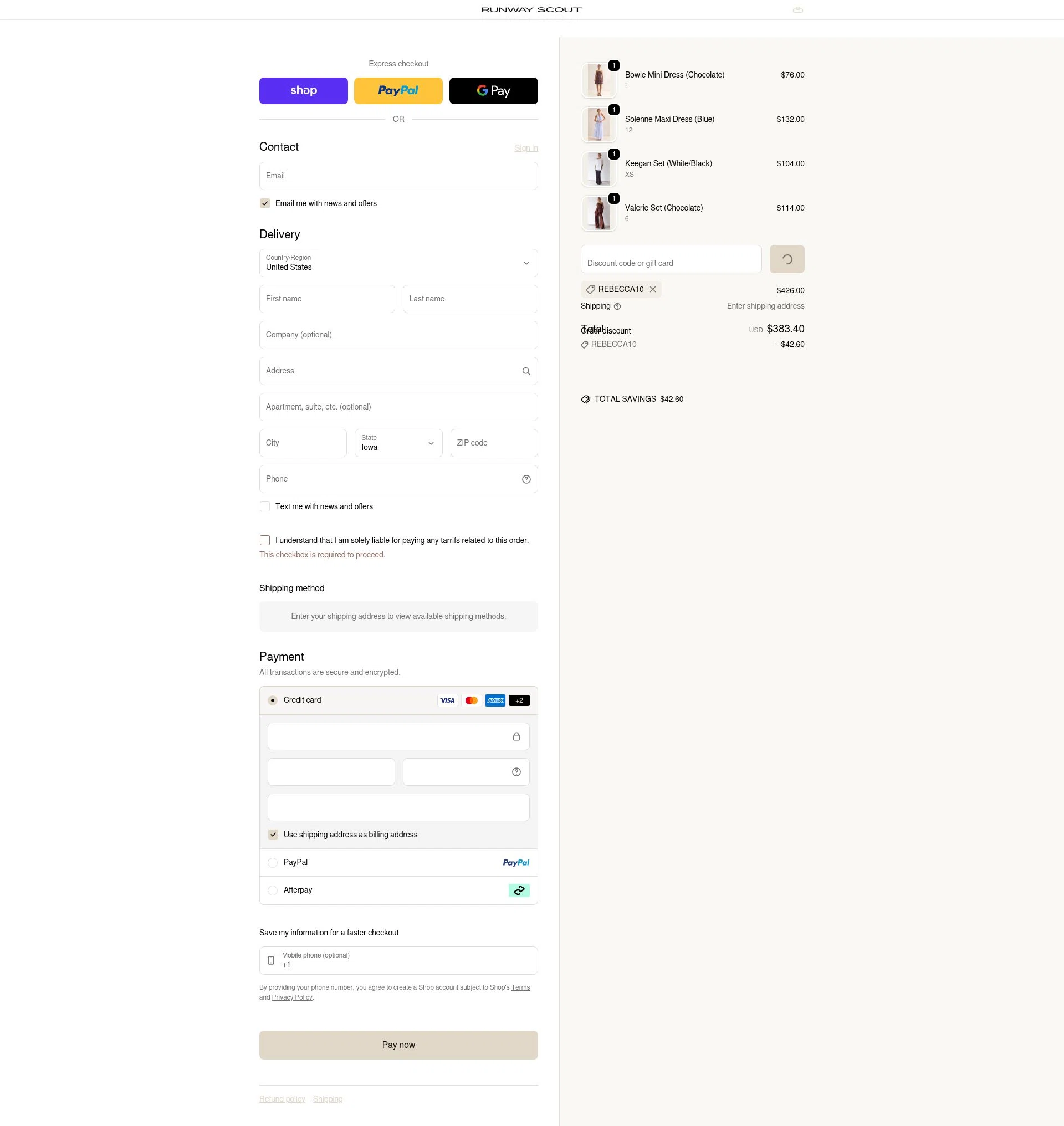 RunwayScout checkout page showing RunwayScout promo code box | Screenshot taken by SimplyCodes community member on Feb 11, 2026