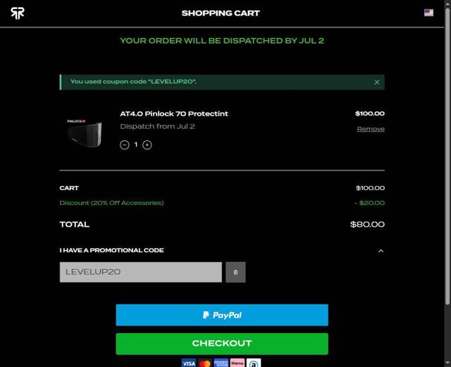 Ruroc checkout page showing Ruroc discount code box | Screenshot taken by SimplyCodes community member on Jul 1, 2025
