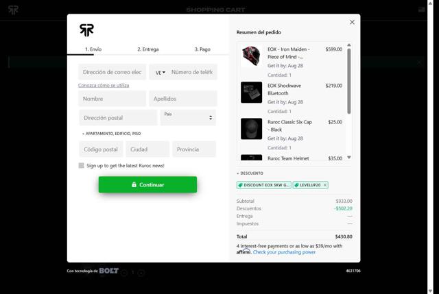 Ruroc checkout page showing Ruroc discount code box | Screenshot taken by SimplyCodes community member on Aug 24, 2025