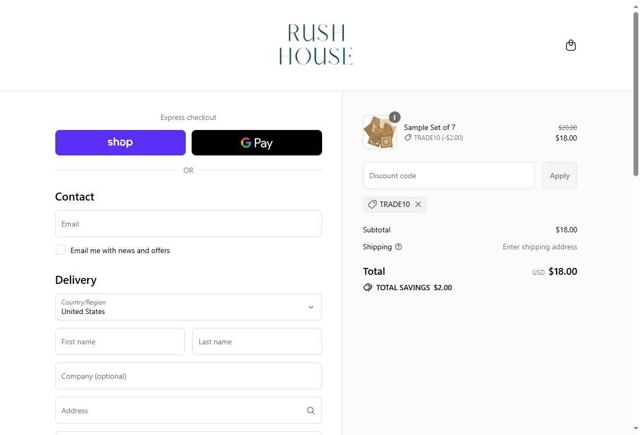 Rush House checkout page showing Rush House discount code box | Screenshot taken by SimplyCodes community member on Sep 1, 2025