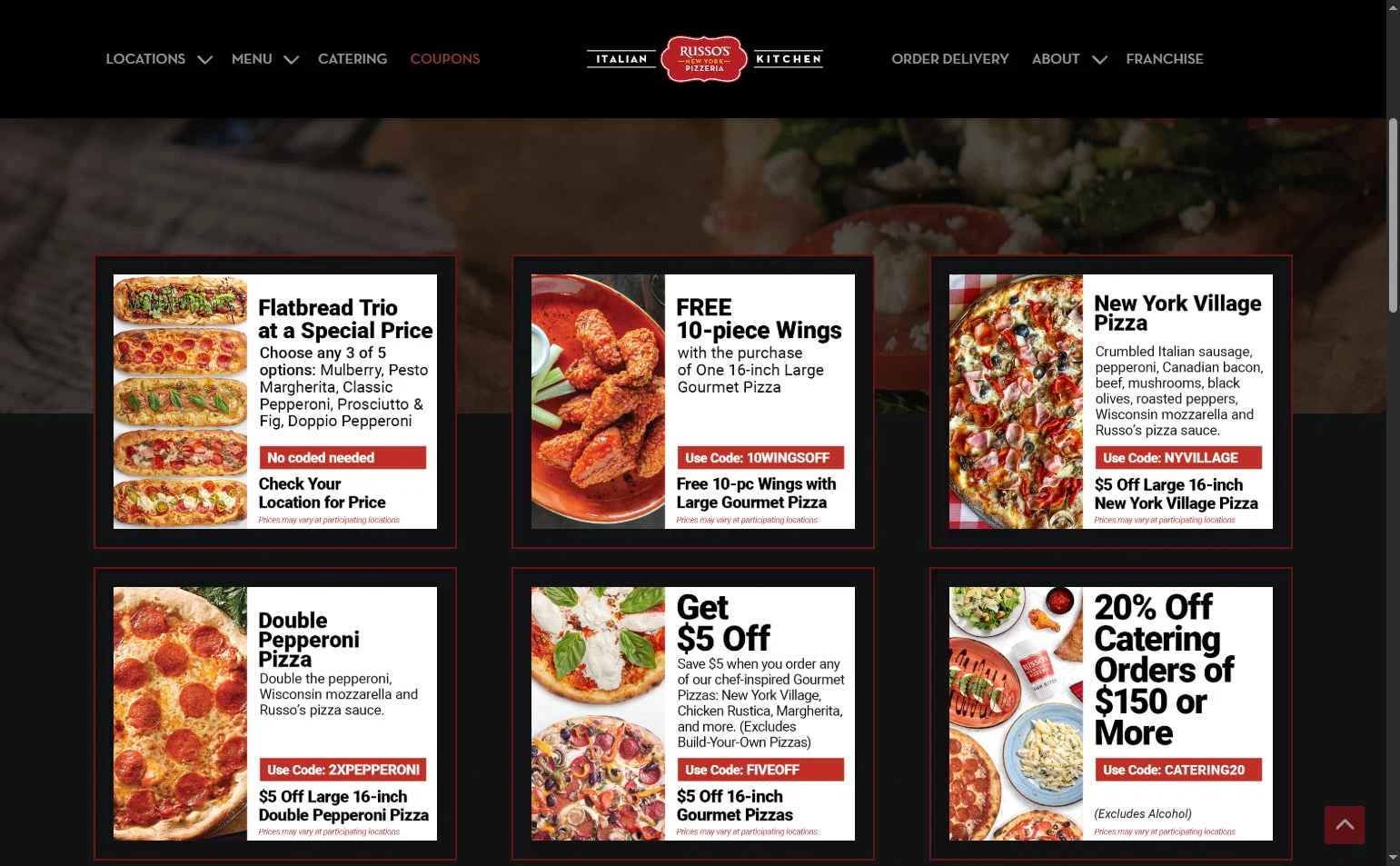 Russo's New York Pizzeria checkout page showing Russo's New York Pizzeria promo code box | Screenshot taken by SimplyCodes community member on Dec 23, 2025