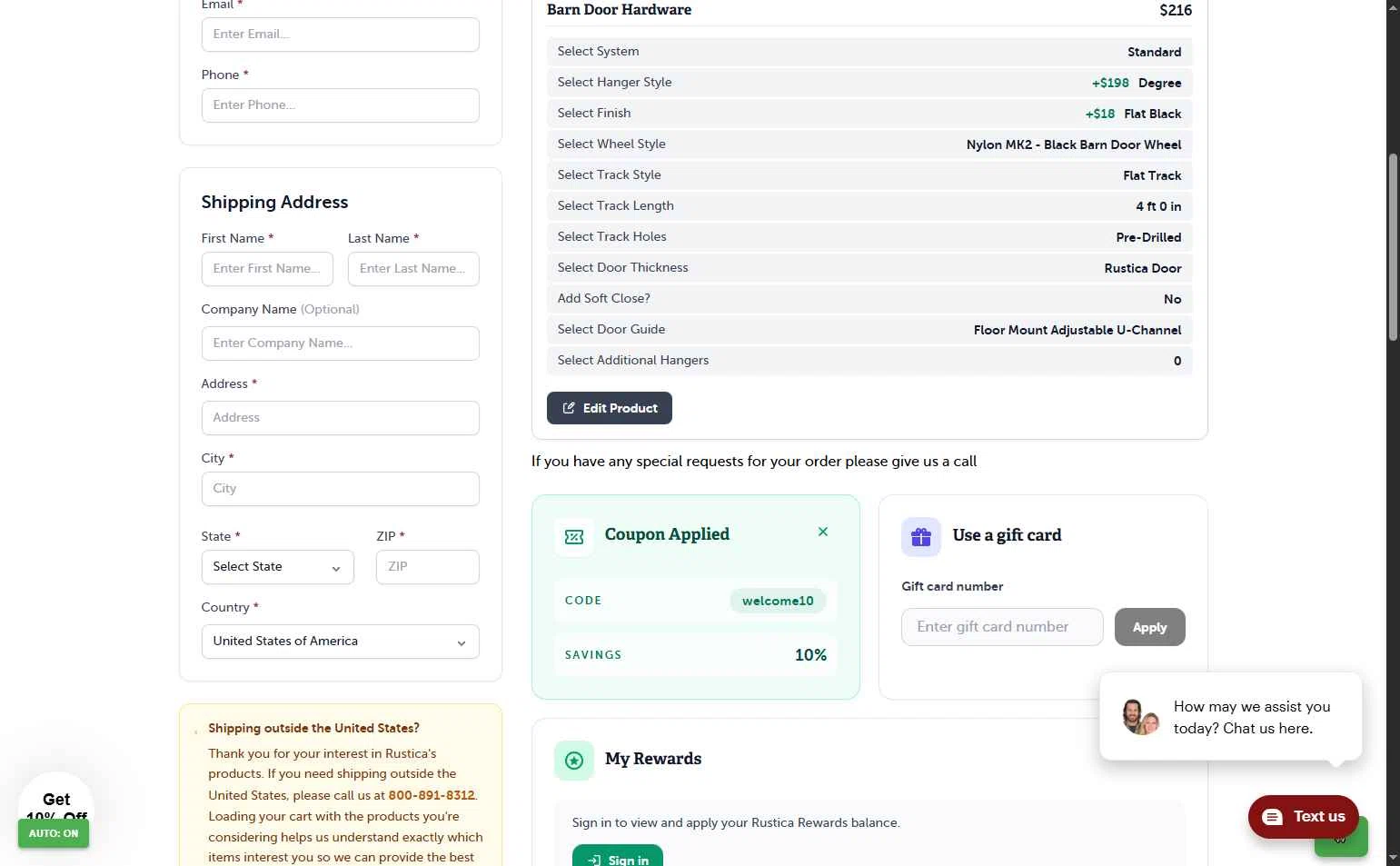Rustica checkout page showing Rustica coupon code box | Screenshot taken by SimplyCodes community member on Nov 26, 2025