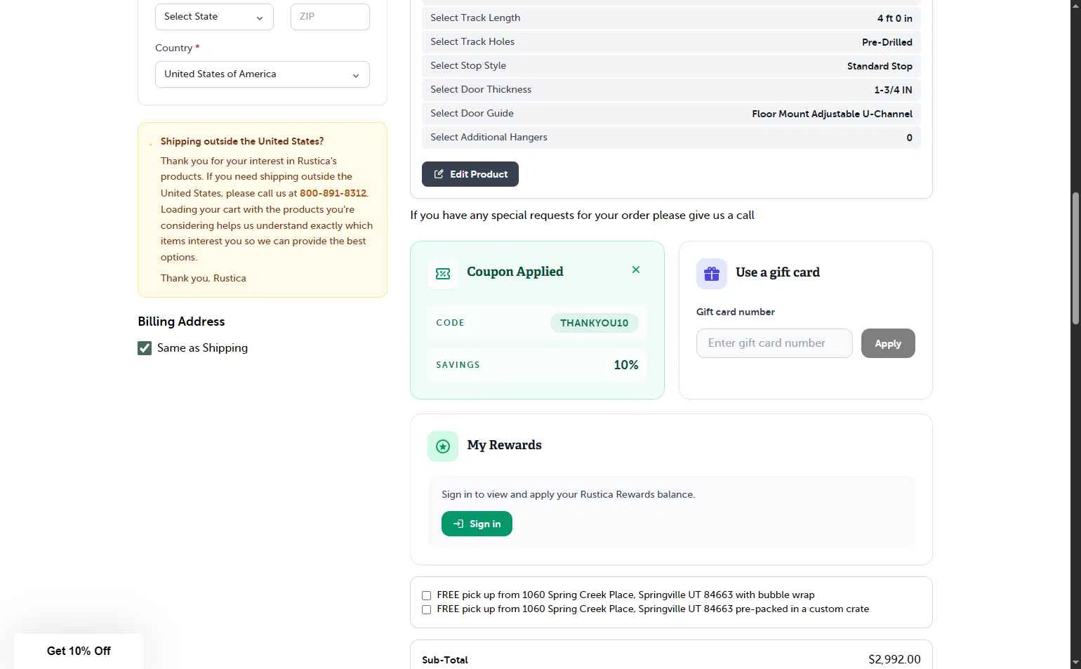 Rustica checkout page showing Rustica coupon code box | Screenshot taken by SimplyCodes community member on Feb 6, 2026