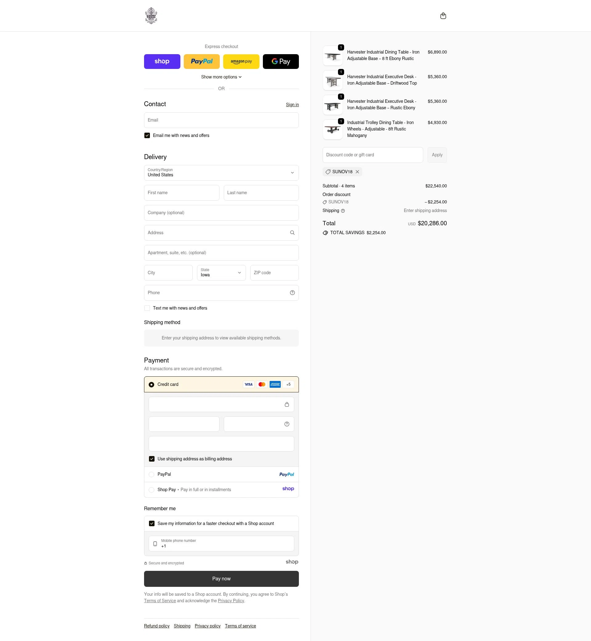 Rustic Deco checkout page showing Rustic Deco promo code box | Screenshot taken by SimplyCodes community member on Nov 29, 2025
