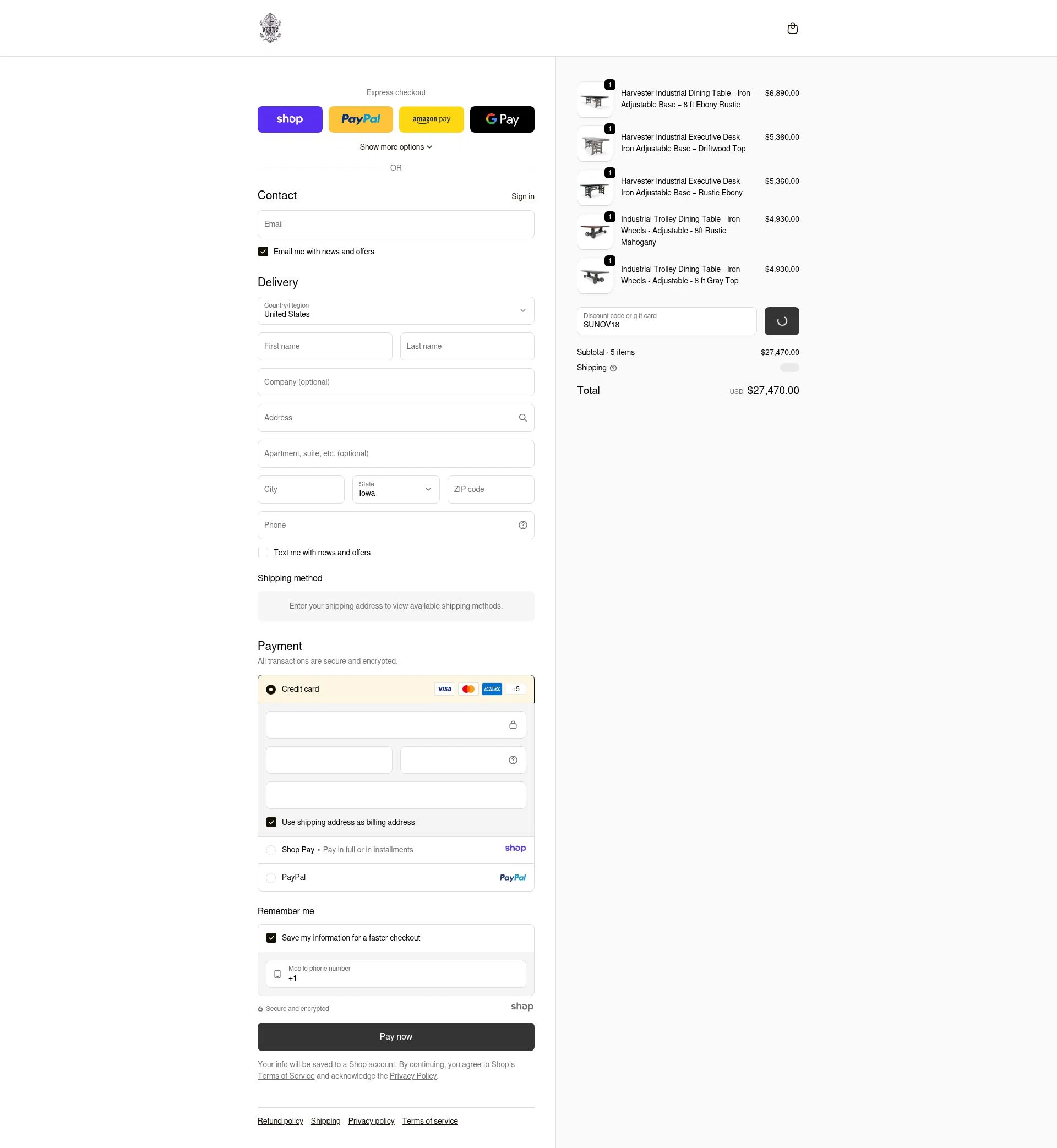 Rustic Deco checkout page showing Rustic Deco promo code box | Screenshot taken by SimplyCodes community member on Jan 6, 2026