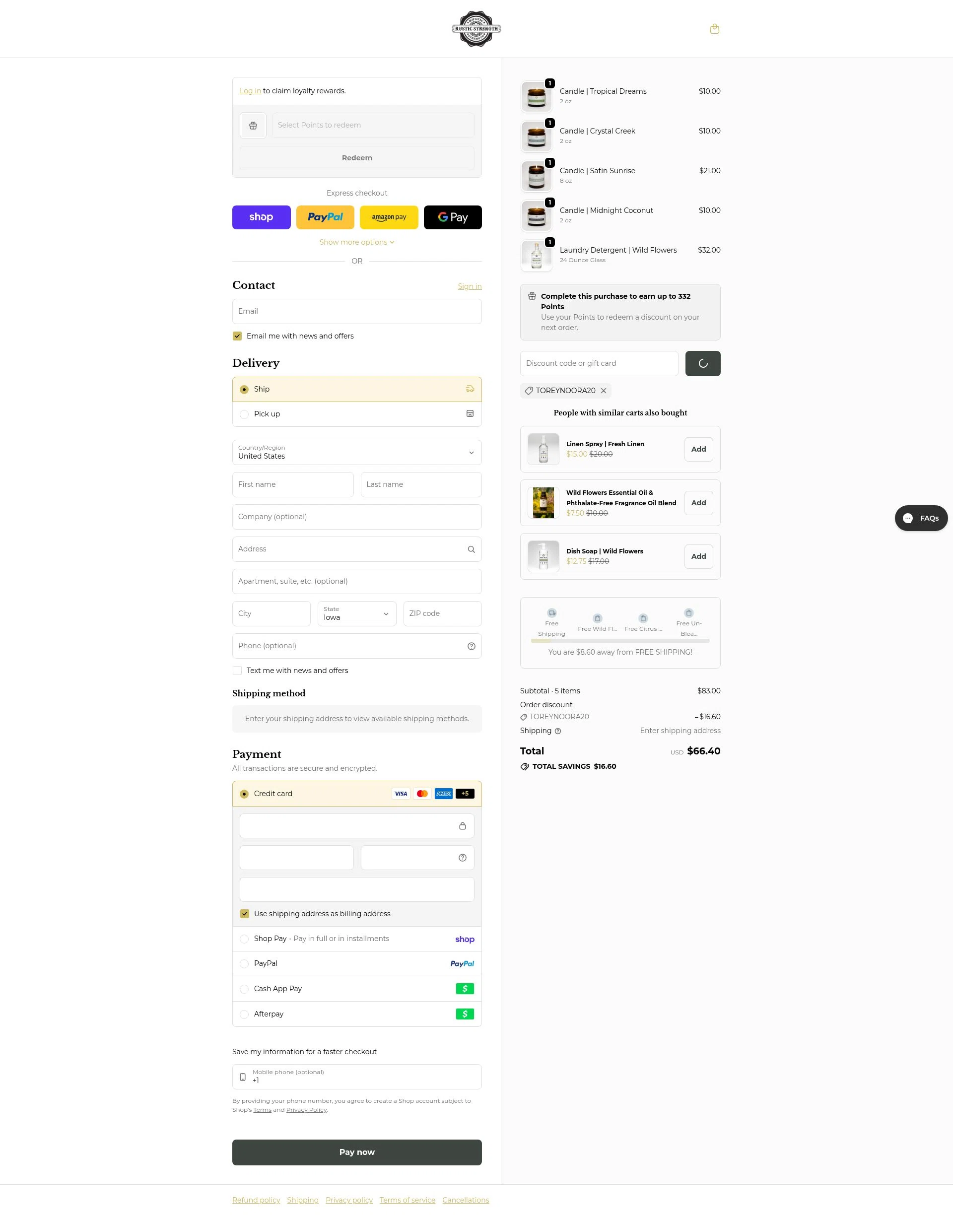 Rustic Strength checkout page showing Rustic Strength discount code box | Screenshot taken by SimplyCodes community member on Feb 4, 2026