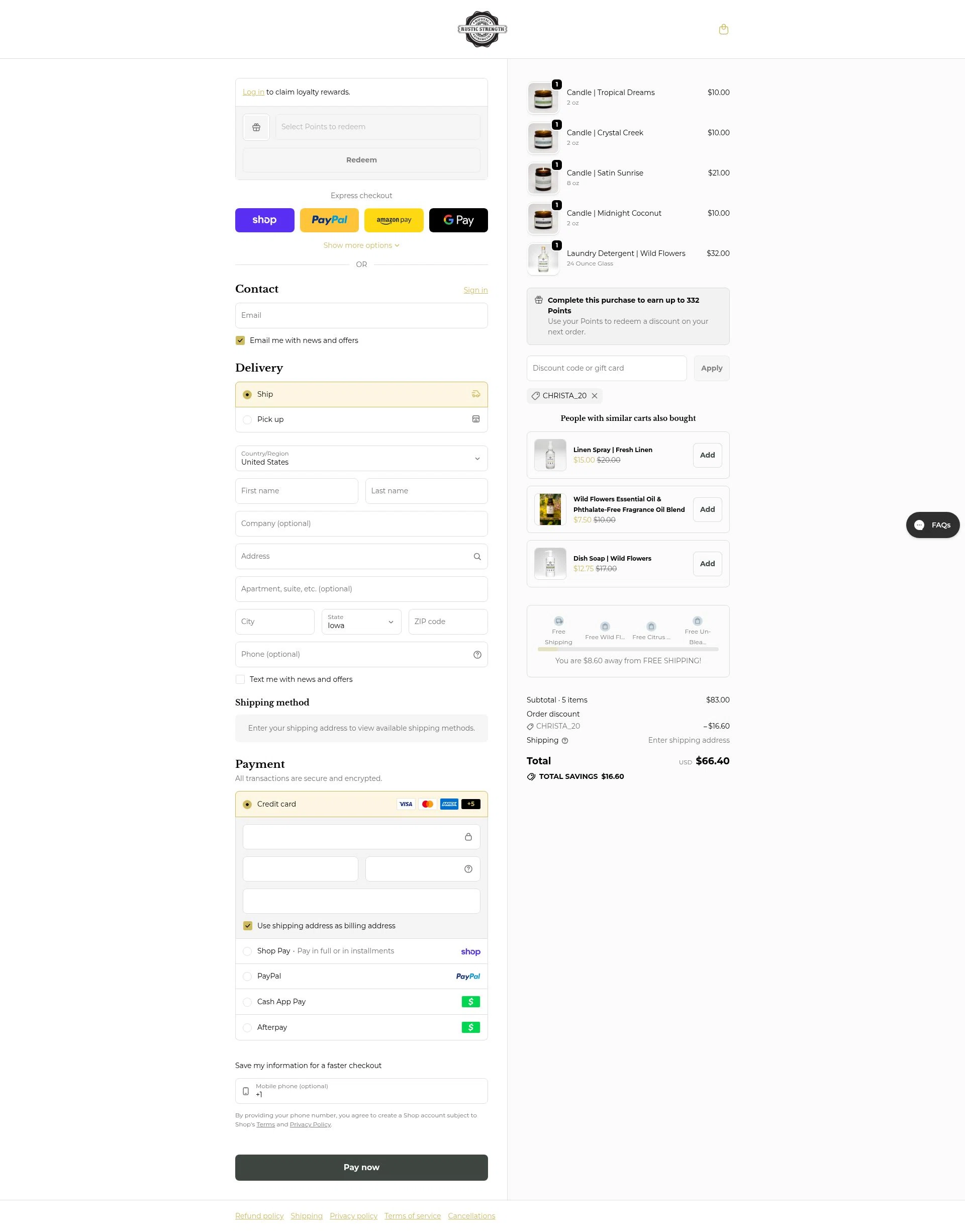 Rustic Strength checkout page showing Rustic Strength discount code box | Screenshot taken by SimplyCodes community member on Feb 4, 2026