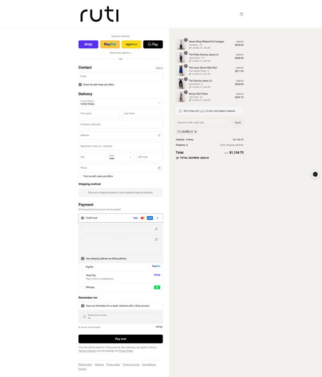 Ruti checkout page showing Ruti discount code box | Screenshot taken by SimplyCodes community member on Sep 11, 2025
