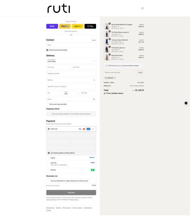 Ruti checkout page showing Ruti discount code box | Screenshot taken by SimplyCodes community member on Sep 11, 2025