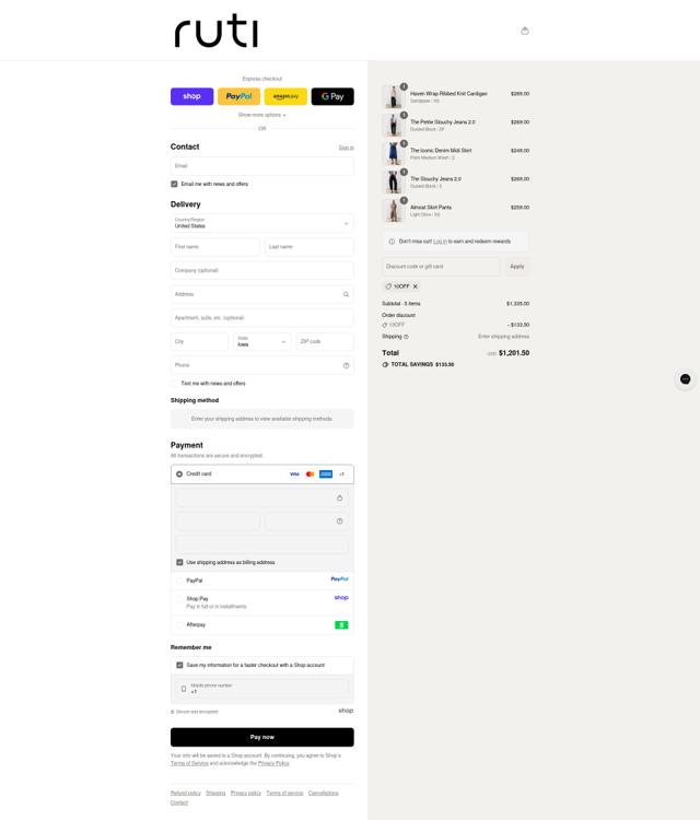 Ruti checkout page showing Ruti discount code box | Screenshot taken by SimplyCodes community member on Sep 11, 2025