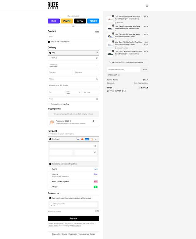 Ruze Shoes checkout page showing Ruze Shoes discount code box | Screenshot taken by SimplyCodes community member on Sep 8, 2025