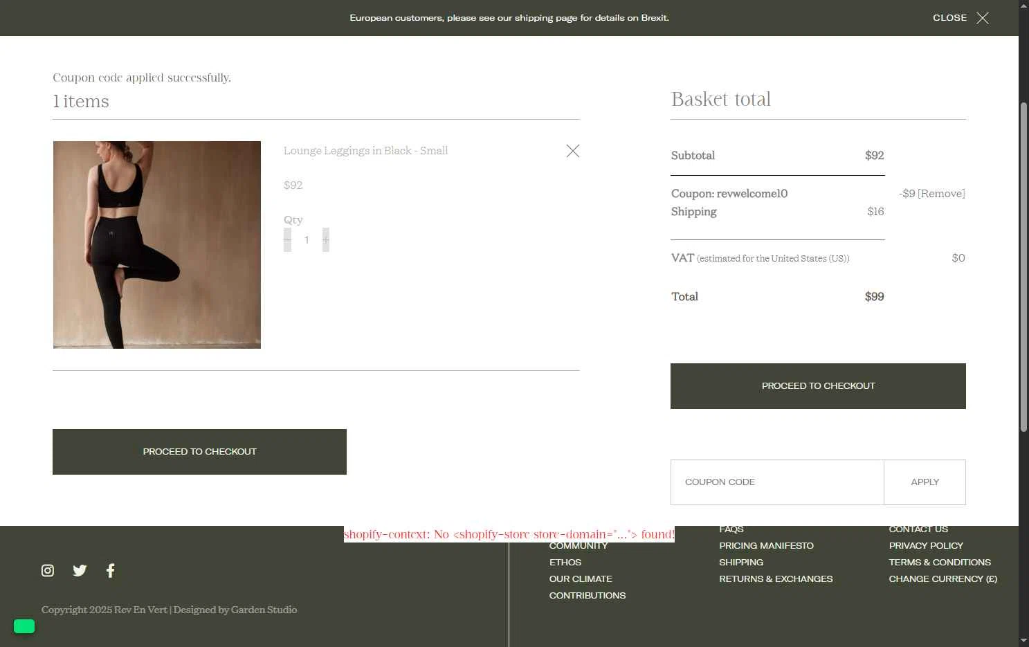 Rêve En Vert checkout page showing Rêve En Vert promo code box | Screenshot taken by SimplyCodes community member on Dec 23, 2025