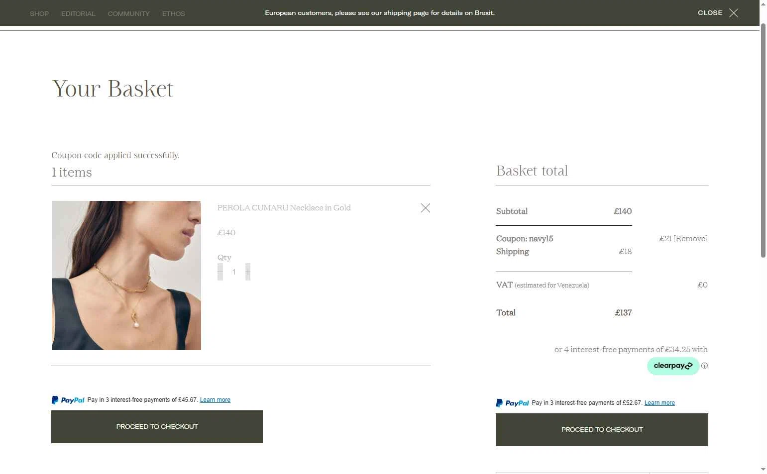 Rêve En Vert checkout page showing Rêve En Vert promo code box | Screenshot taken by SimplyCodes community member on May 10, 2025