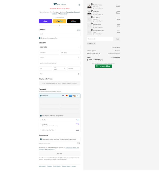 RV Mattress checkout page showing RV Mattress discount code box | Screenshot taken by SimplyCodes community member on Sep 4, 2025
