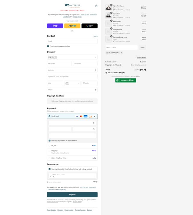RV Mattress checkout page showing RV Mattress discount code box | Screenshot taken by SimplyCodes community member on Sep 4, 2025
