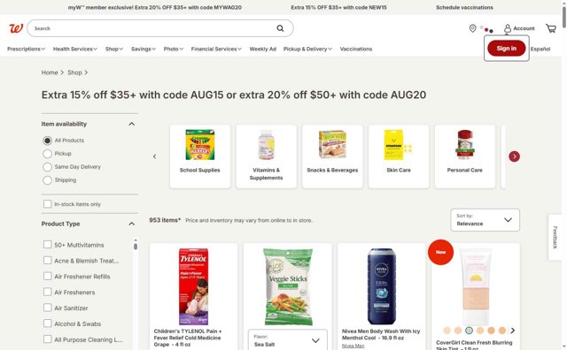 Walgreens checkout page showing Walgreens coupon code box | Screenshot taken by SimplyCodes community member on Aug 26, 2025