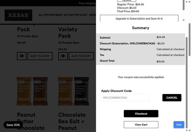 RXBAR checkout page showing RXBAR discount code box | Screenshot taken by SimplyCodes community member on Sep 5, 2025