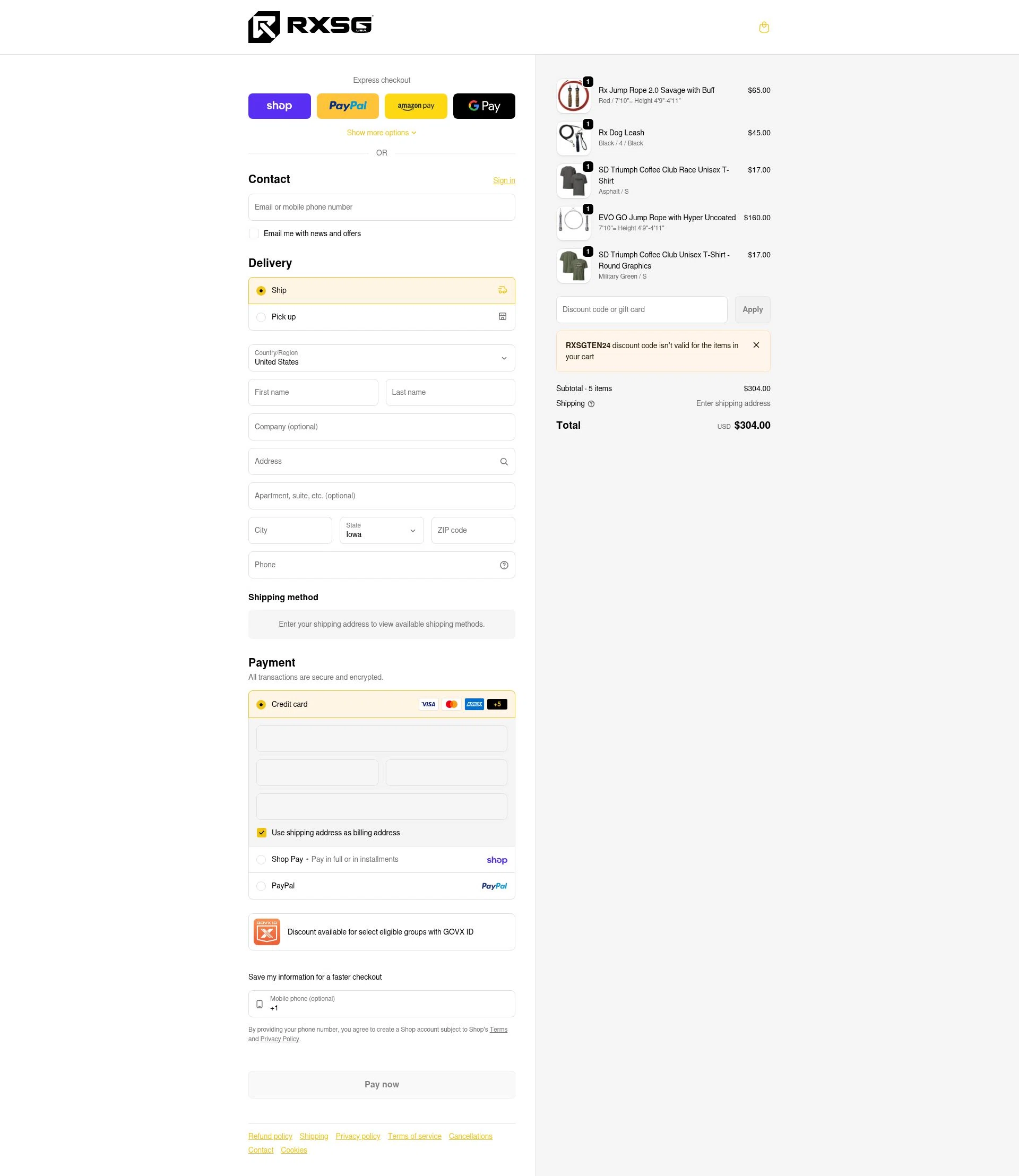 Rx Smart Gear checkout page showing Rx Smart Gear discount code box | Screenshot taken by SimplyCodes community member on Feb 7, 2026