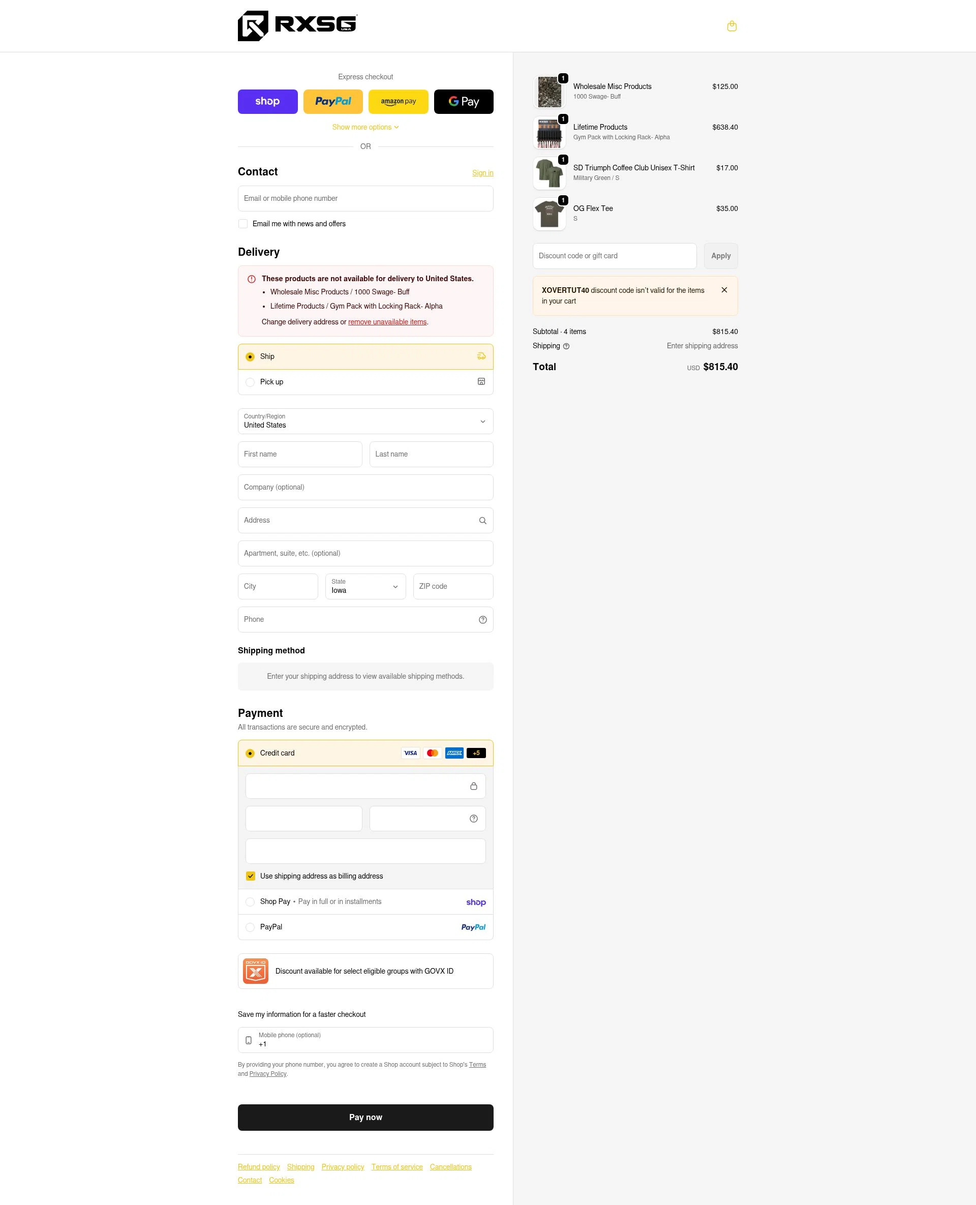 Rx Smart Gear checkout page showing Rx Smart Gear discount code box | Screenshot taken by SimplyCodes community member on Feb 3, 2026