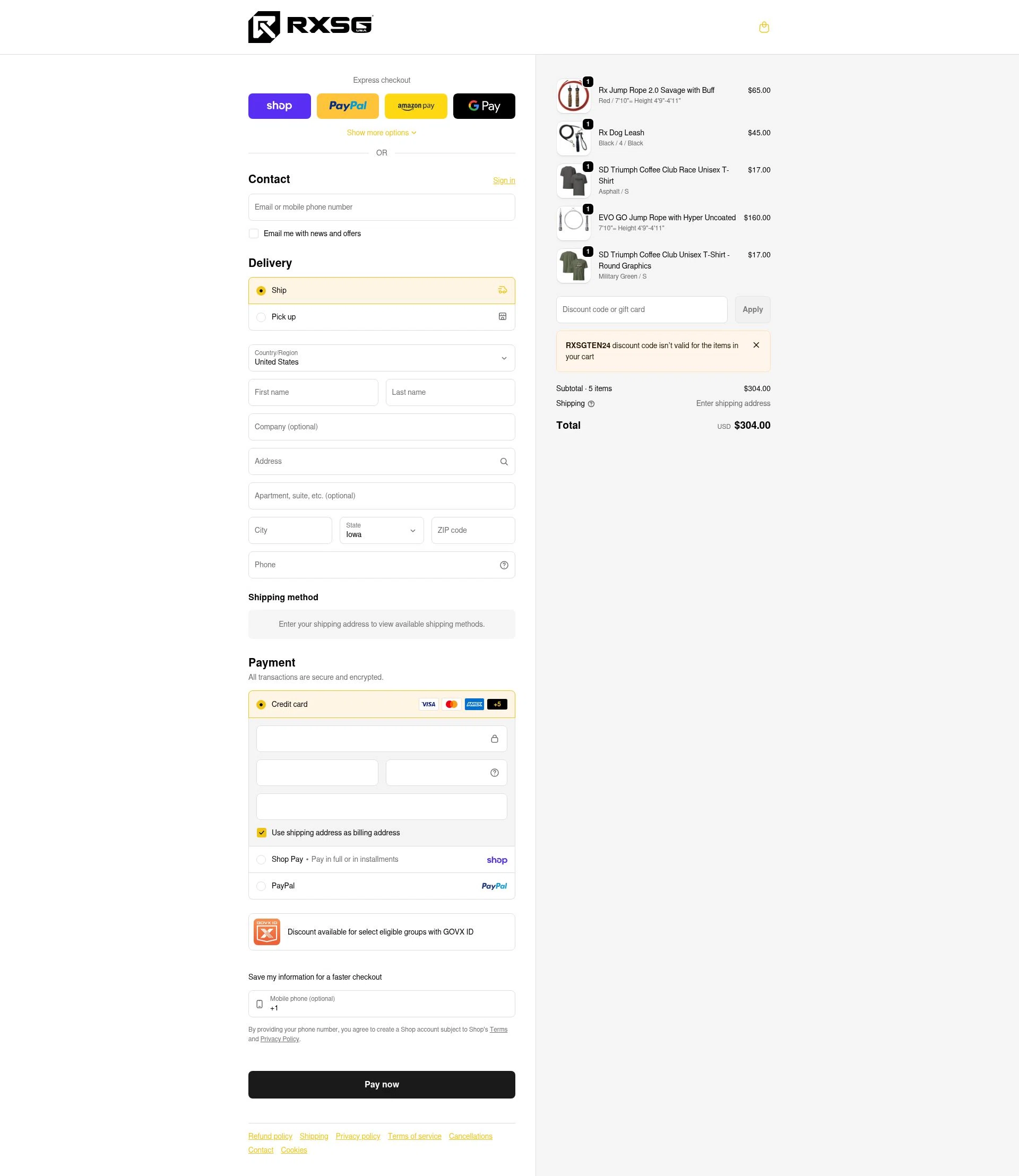 Rx Smart Gear checkout page showing Rx Smart Gear discount code box | Screenshot taken by SimplyCodes community member on Feb 11, 2026