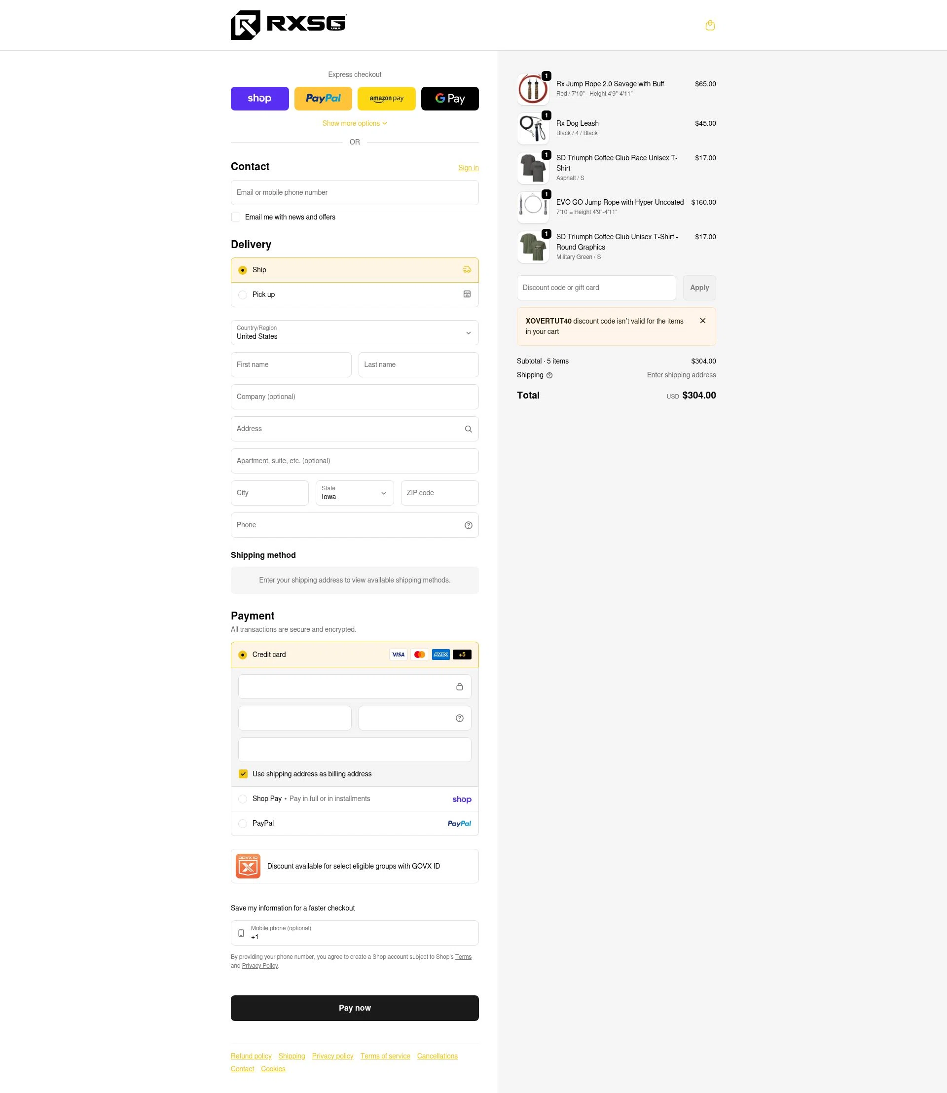 Rx Smart Gear checkout page showing Rx Smart Gear discount code box | Screenshot taken by SimplyCodes community member on Feb 7, 2026