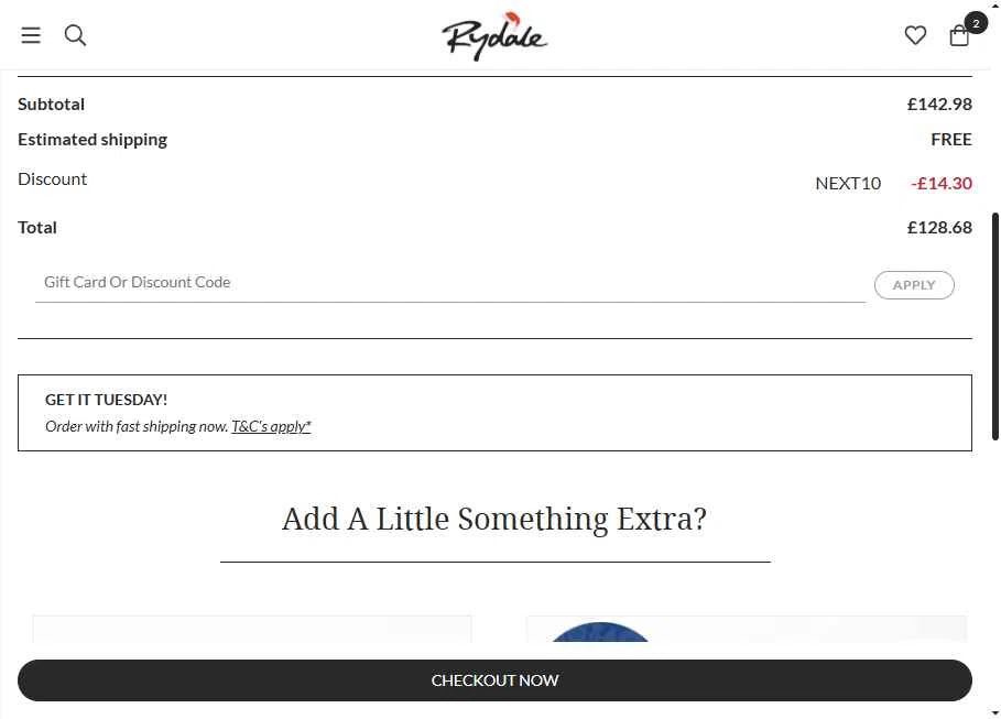 Rydale checkout page showing Rydale discount code box | Screenshot taken by SimplyCodes community member on Dec 12, 2025
