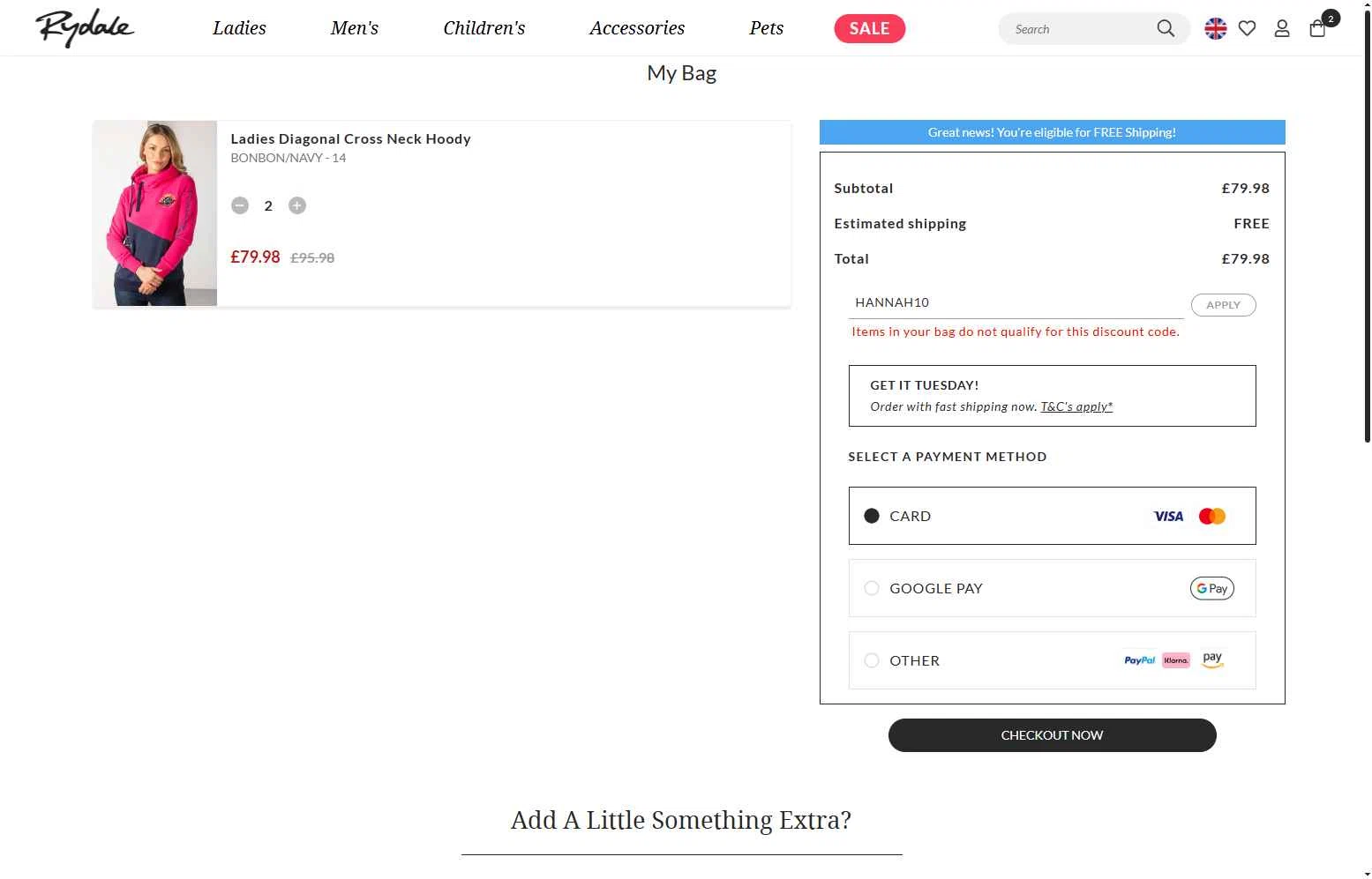 Rydale checkout page showing Rydale discount code box | Screenshot taken by SimplyCodes community member on Jan 4, 2026