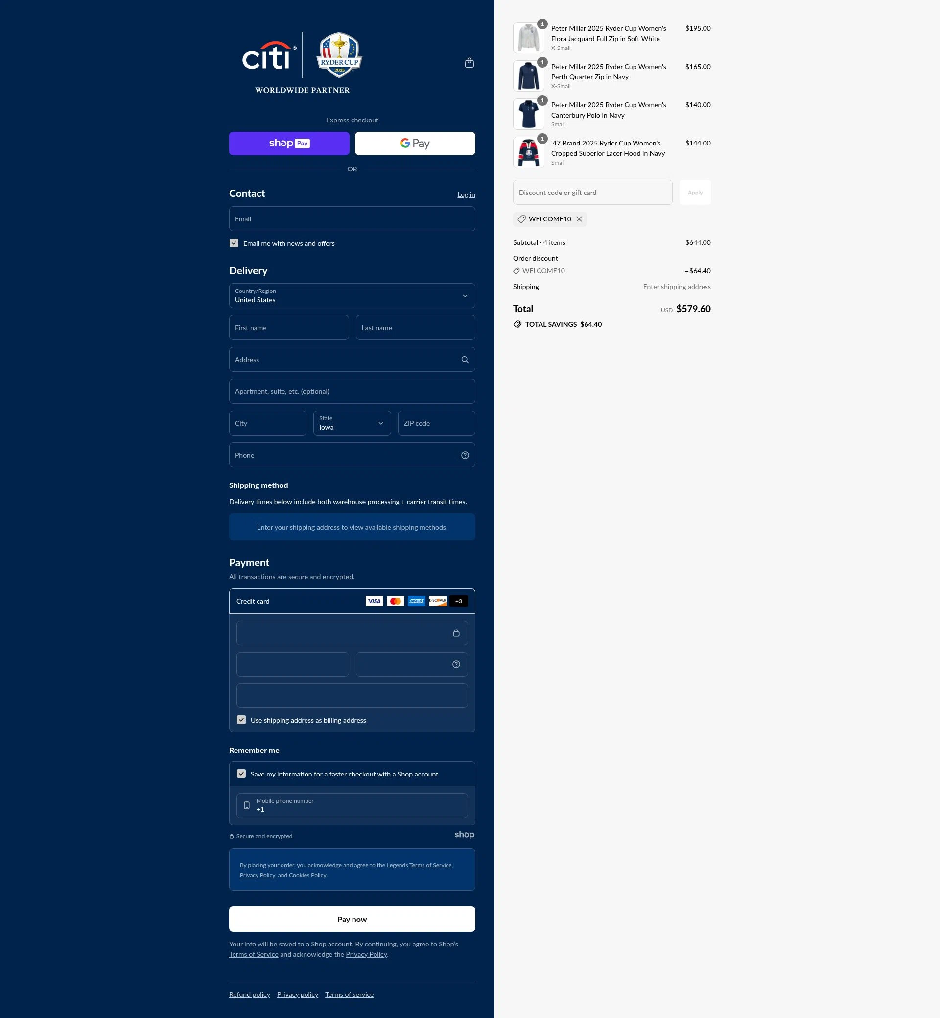 Ryder Cup US checkout page showing Ryder Cup US promo code box | Screenshot taken by SimplyCodes community member on Aug 27, 2025