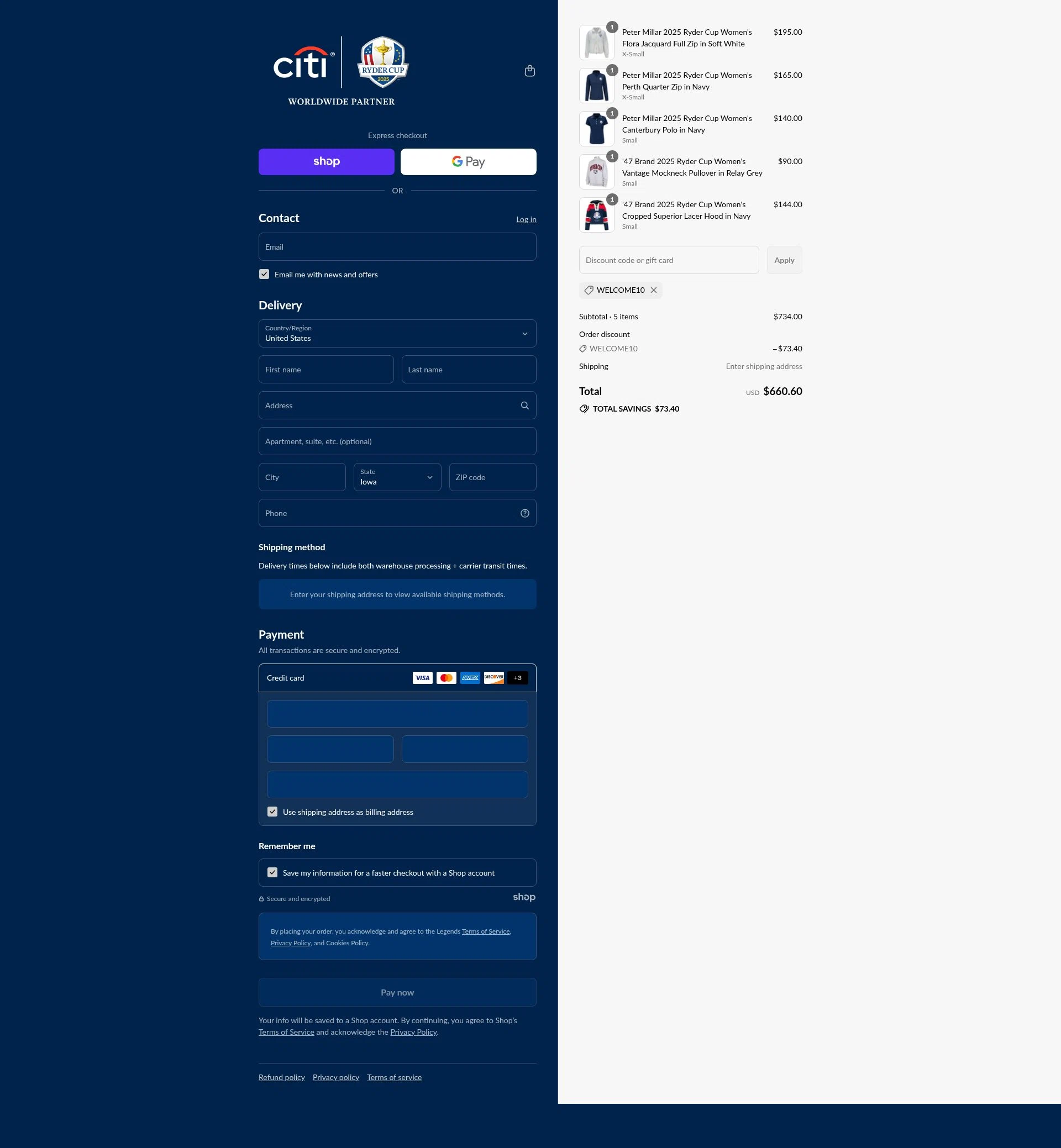 Ryder Cup US checkout page showing Ryder Cup US promo code box | Screenshot taken by SimplyCodes community member on Aug 13, 2025