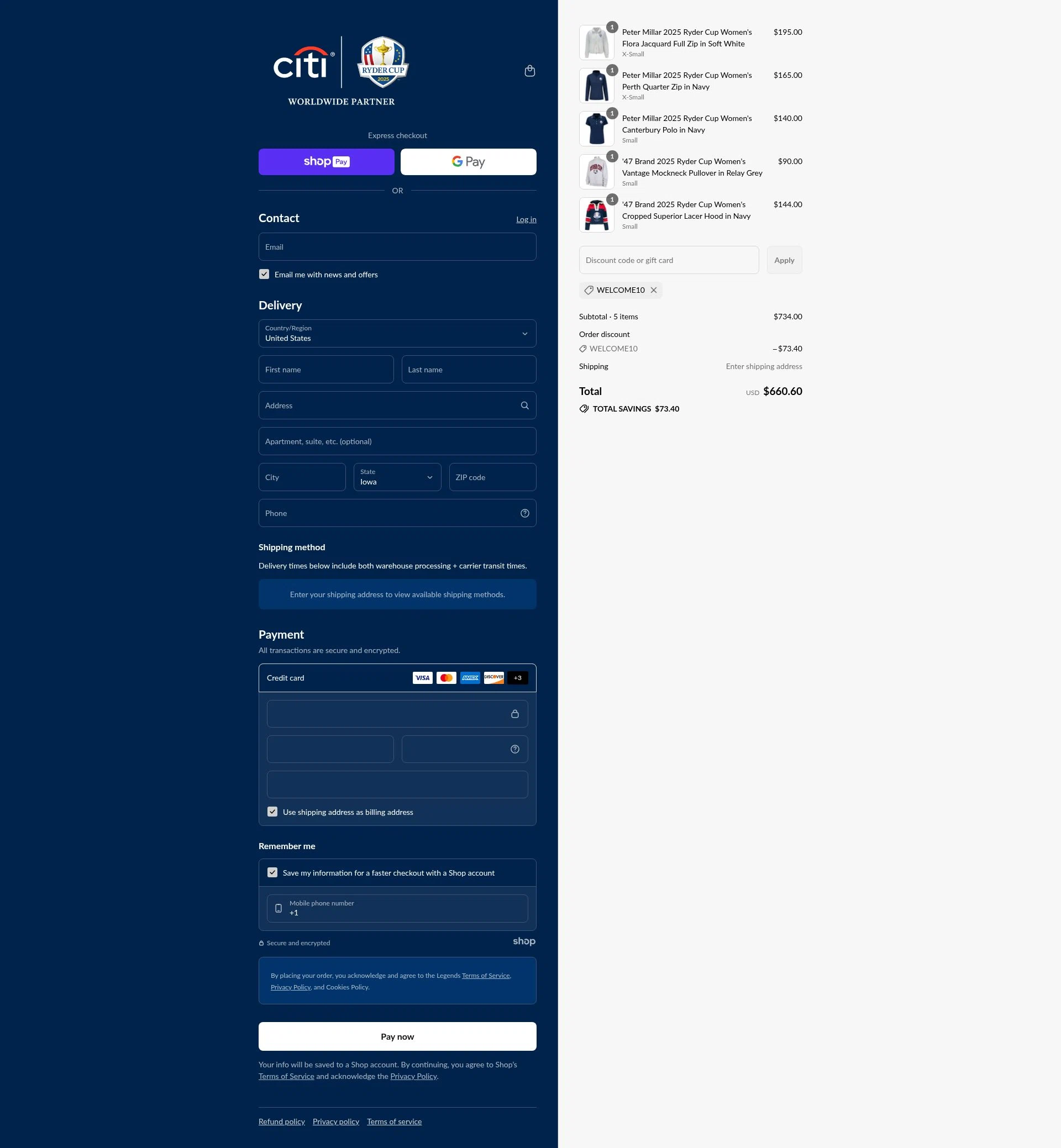 Ryder Cup US checkout page showing Ryder Cup US promo code box | Screenshot taken by SimplyCodes community member on Aug 23, 2025