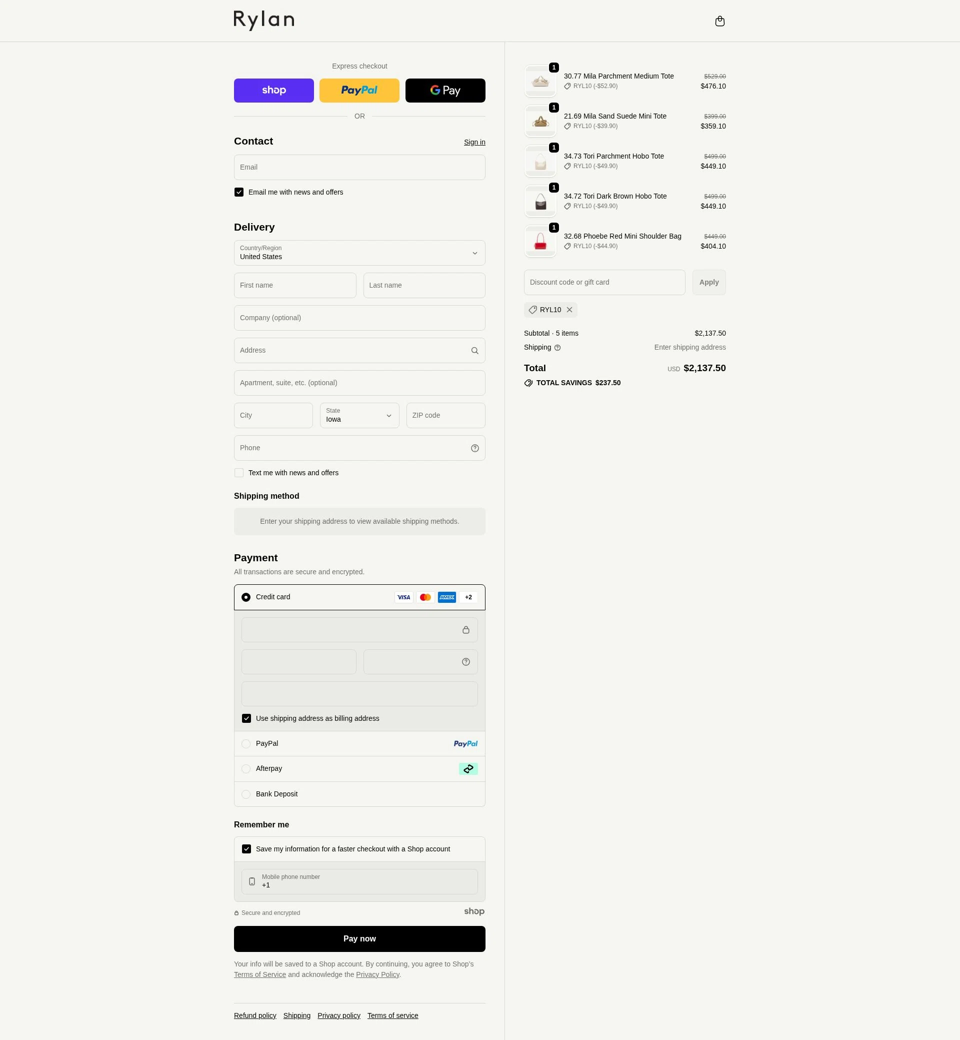 Rylan checkout page showing Rylan discount code box | Screenshot taken by SimplyCodes community member on Nov 27, 2025