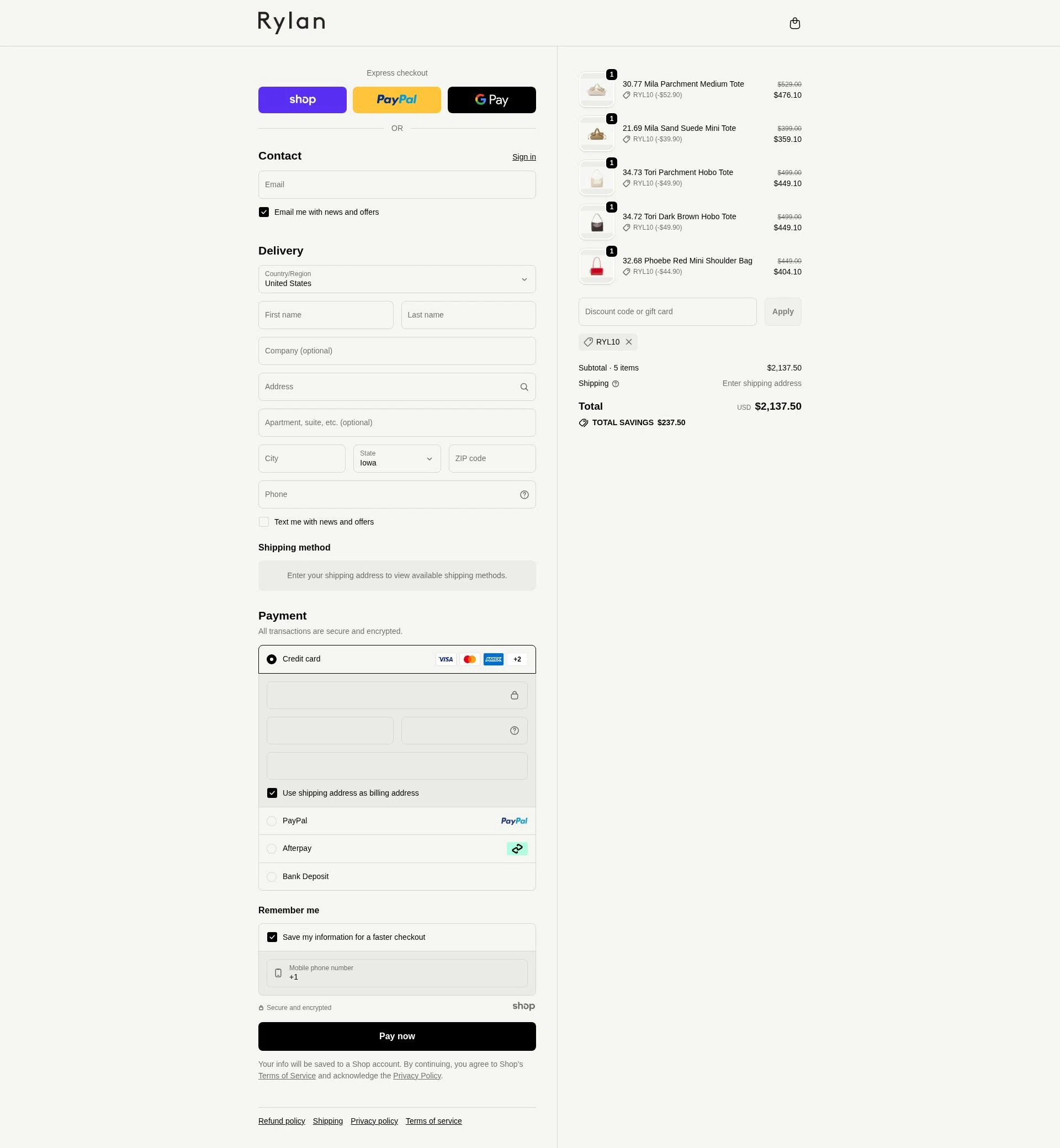 Rylan checkout page showing Rylan discount code box | Screenshot taken by SimplyCodes community member on Dec 13, 2025