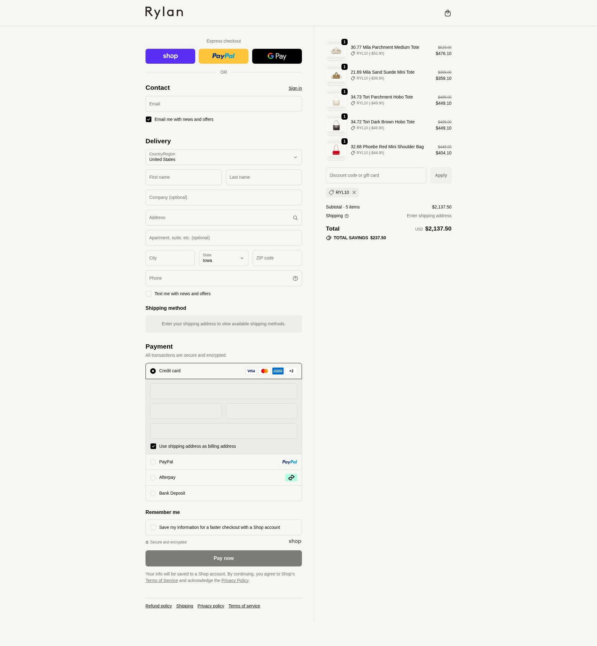 Rylan checkout page showing Rylan discount code box | Screenshot taken by SimplyCodes community member on Dec 2, 2025