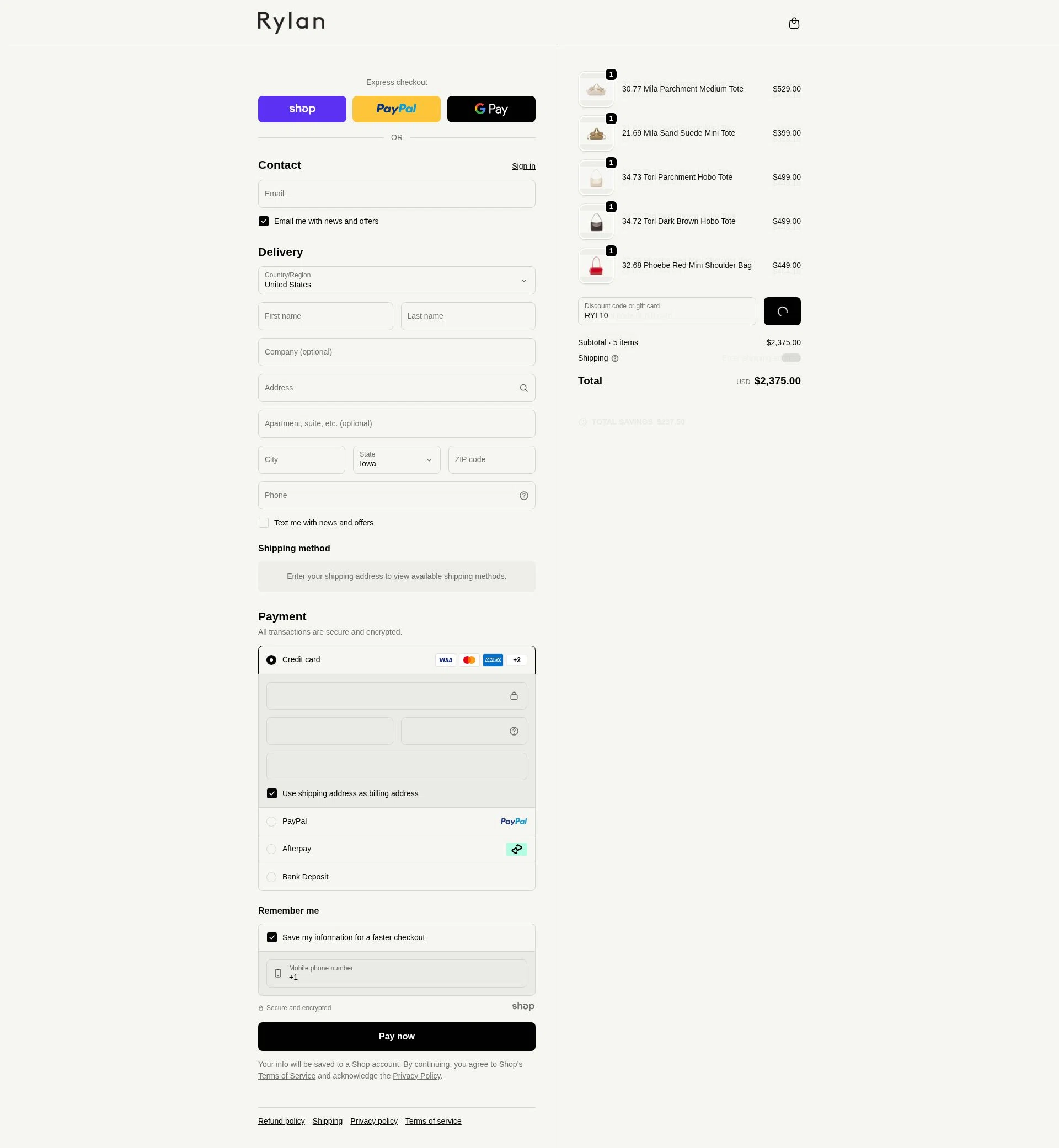 Rylan checkout page showing Rylan discount code box | Screenshot taken by SimplyCodes community member on Dec 26, 2025