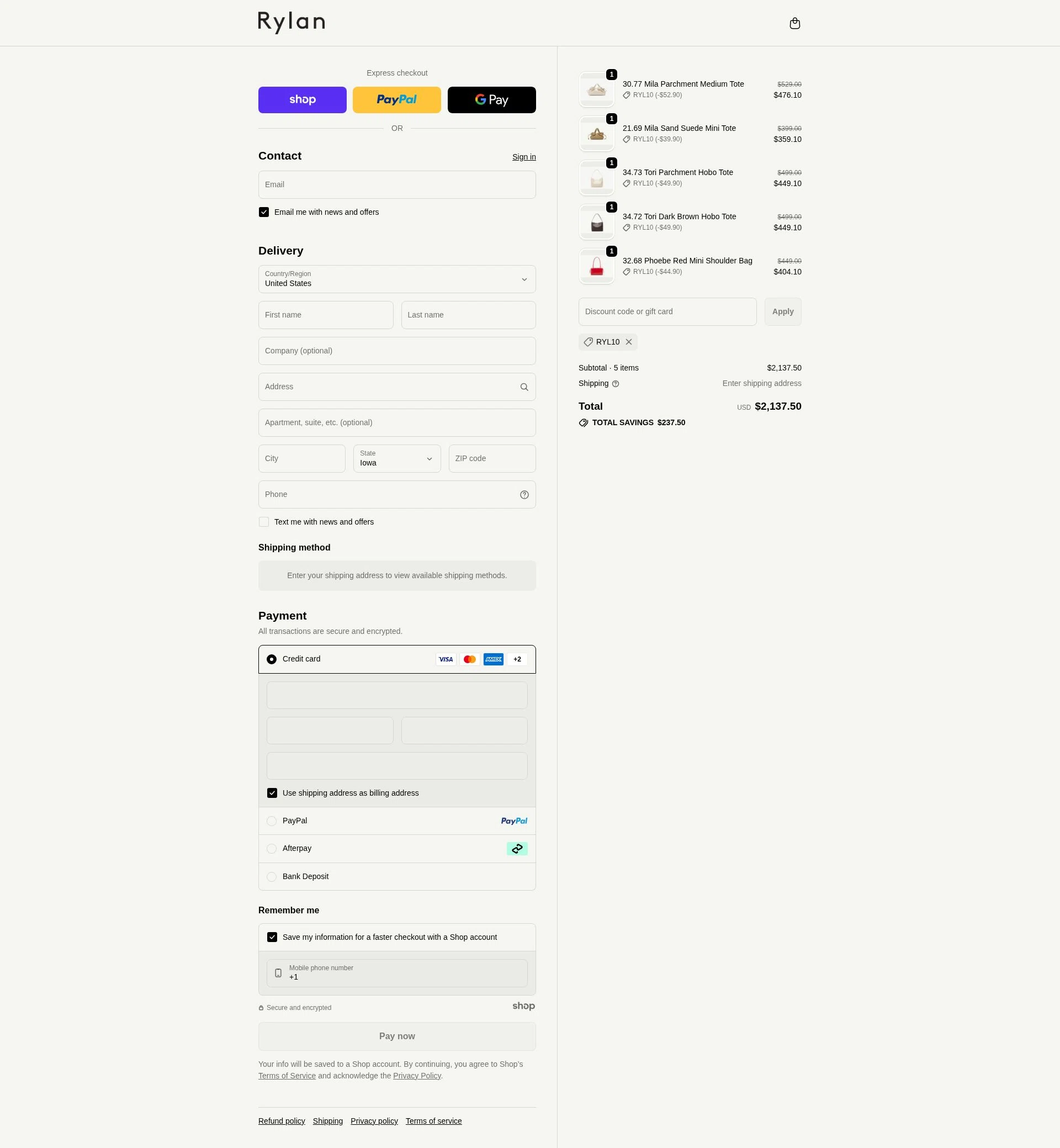 Rylan checkout page showing Rylan discount code box | Screenshot taken by SimplyCodes community member on Nov 12, 2025