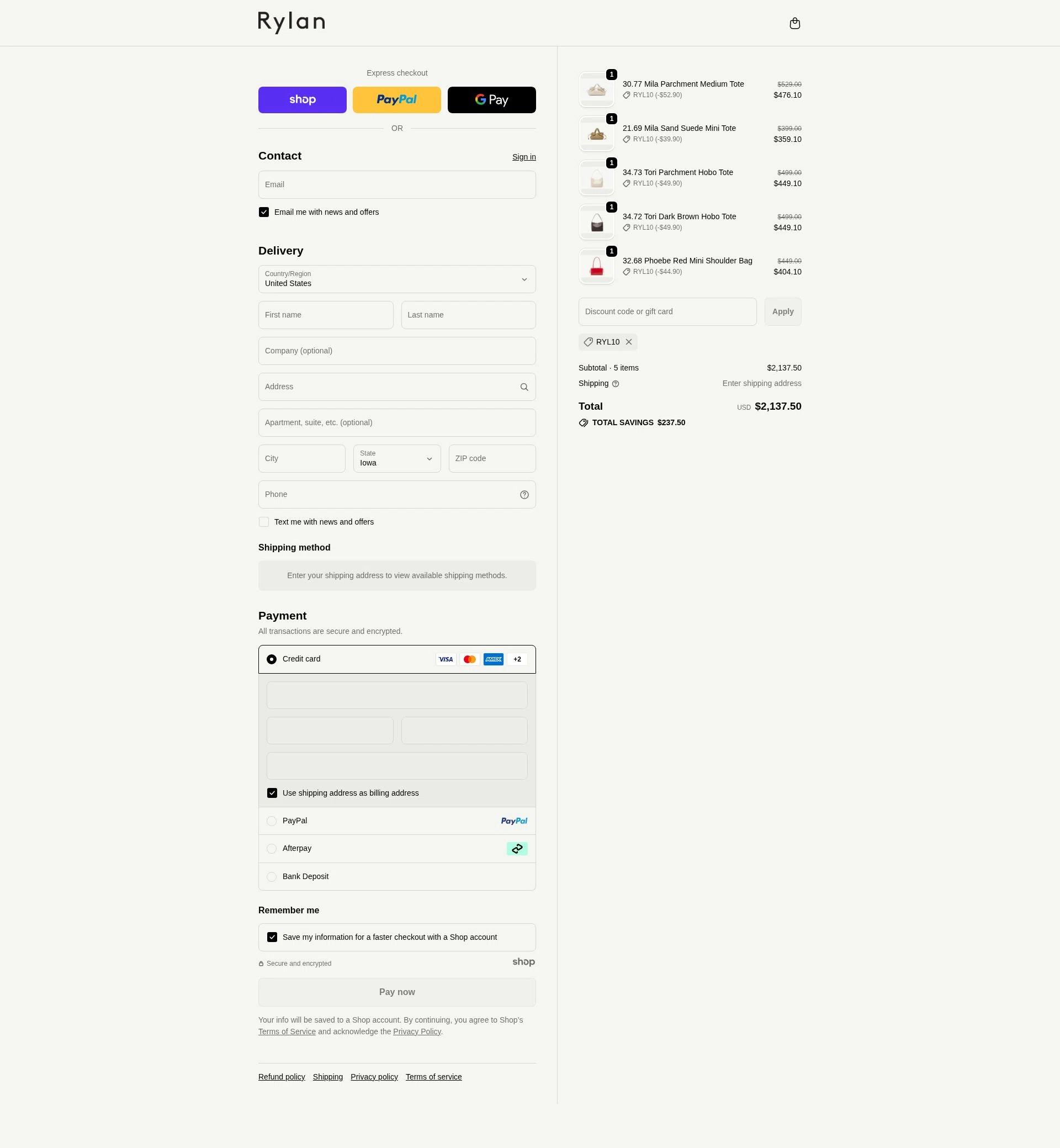 Rylan checkout page showing Rylan discount code box | Screenshot taken by SimplyCodes community member on Nov 22, 2025