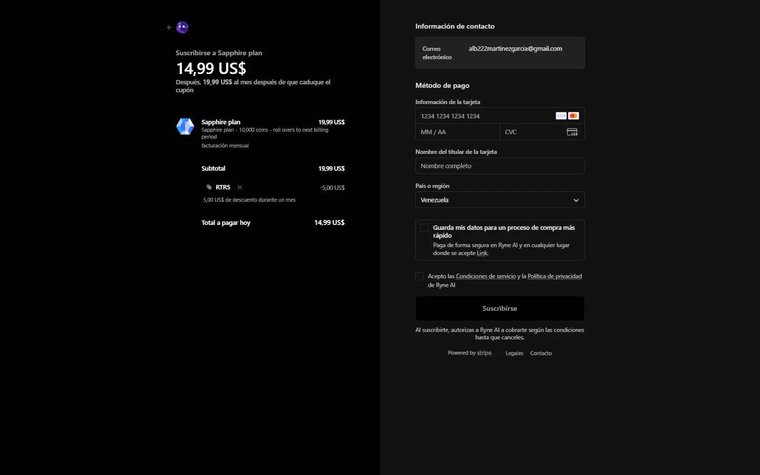 Ryne AI checkout page showing Ryne AI promo code box | Screenshot taken by SimplyCodes community member on Feb 2, 2026