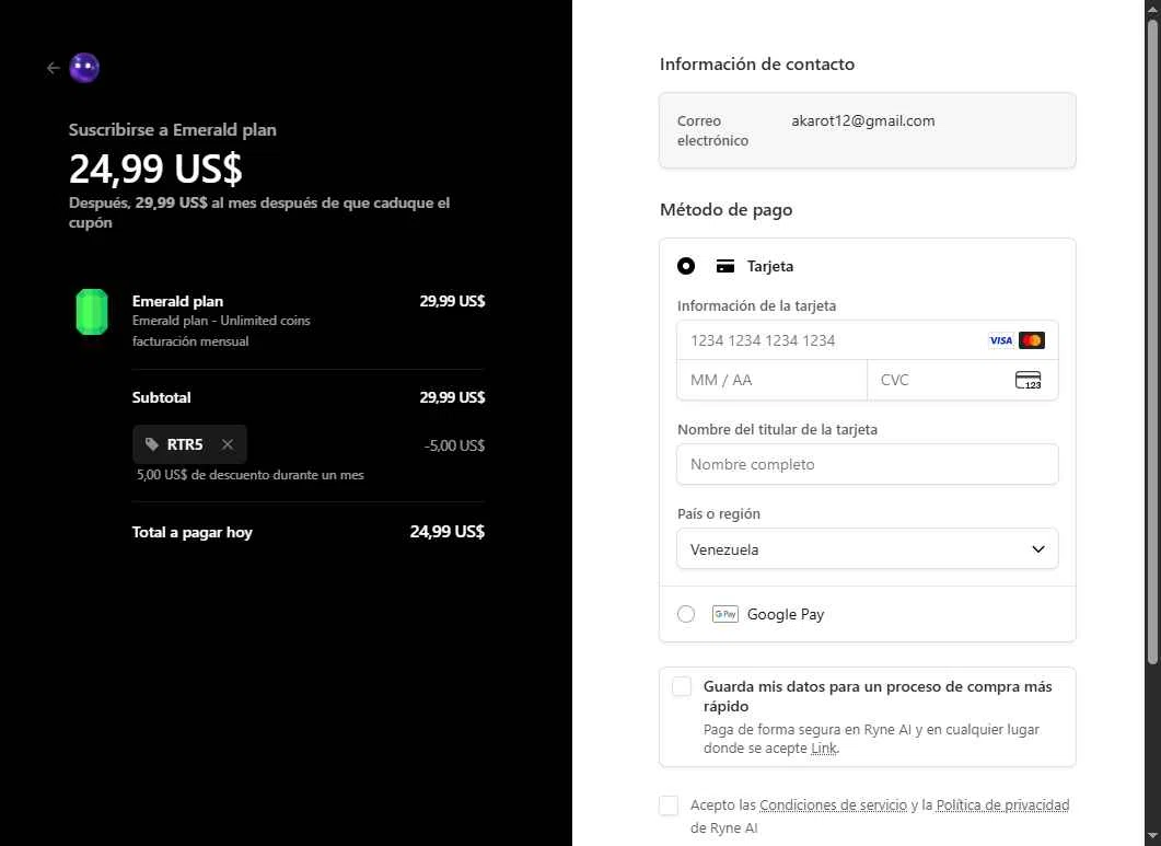 Ryne AI checkout page showing Ryne AI promo code box | Screenshot taken by SimplyCodes community member on Jan 17, 2026