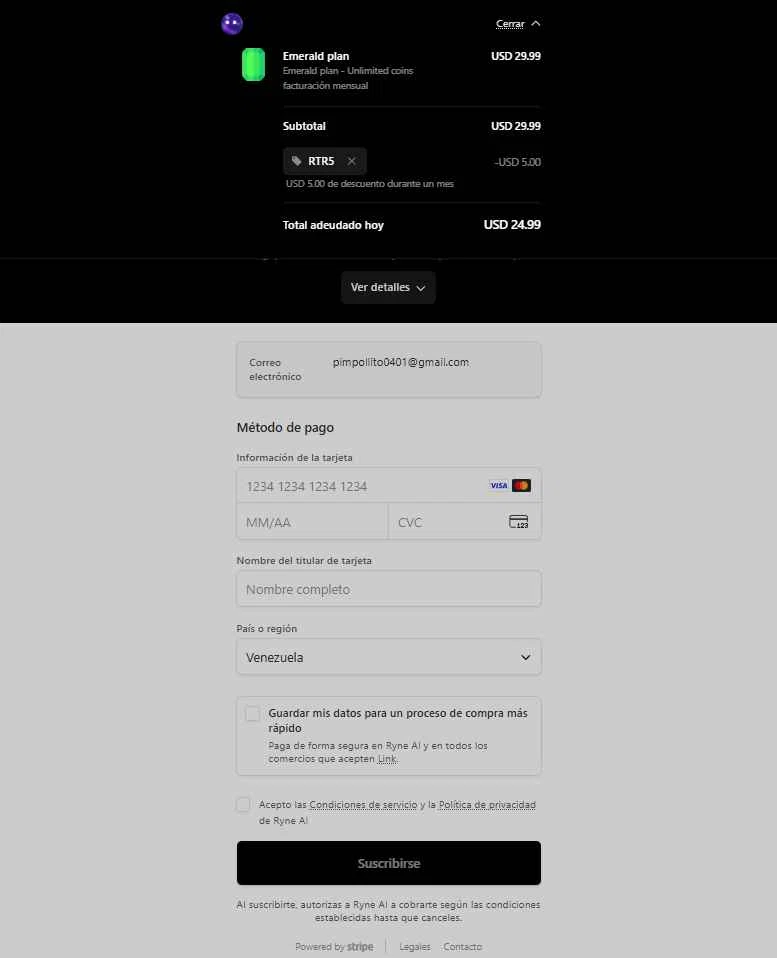 Ryne AI checkout page showing Ryne AI promo code box | Screenshot taken by SimplyCodes community member on Nov 3, 2025