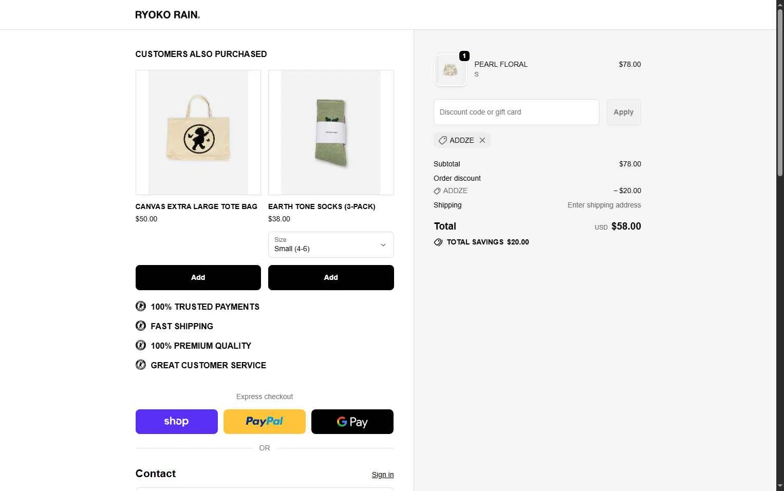Ryoko Rain checkout page showing Ryoko Rain discount code box | Screenshot taken by SimplyCodes community member on Jan 20, 2026