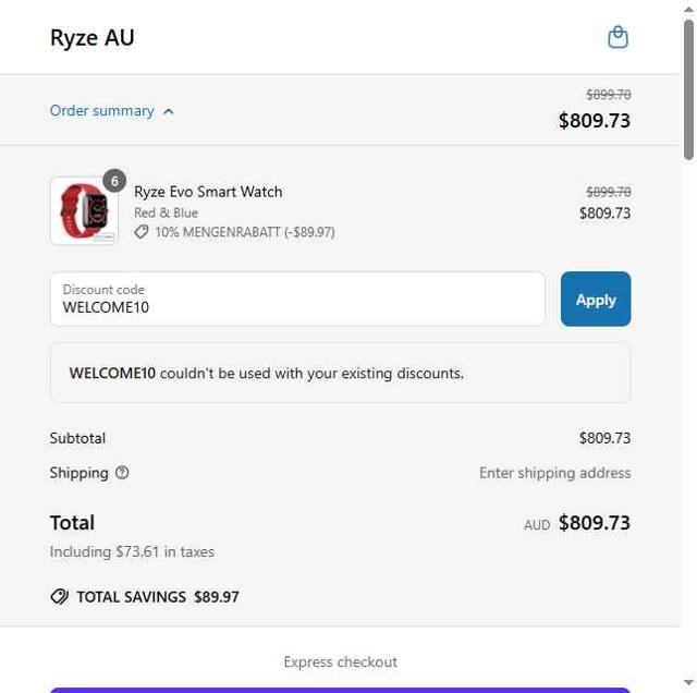 Ryze checkout page showing Ryze discount code box | Screenshot taken by SimplyCodes community member on Jun 29, 2025