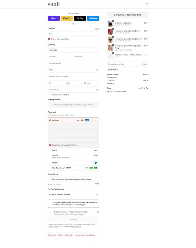 Saalt checkout page showing Saalt discount code box | Screenshot taken by SimplyCodes community member on Sep 5, 2025
