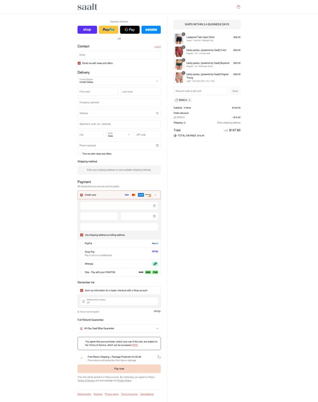 Saalt checkout page showing Saalt discount code box | Screenshot taken by SimplyCodes community member on Sep 5, 2025