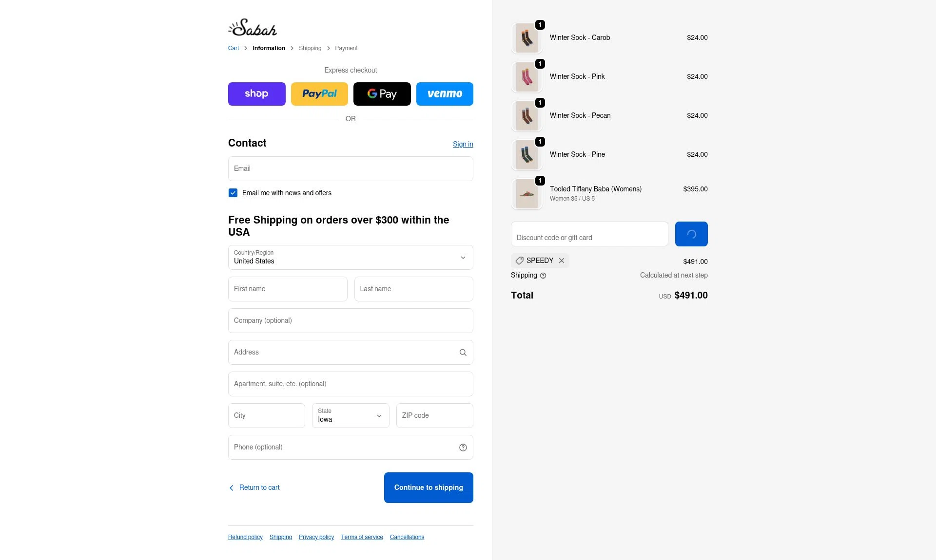 Sabah checkout page showing Sabah discount code box | Screenshot taken by SimplyCodes community member on Dec 23, 2025