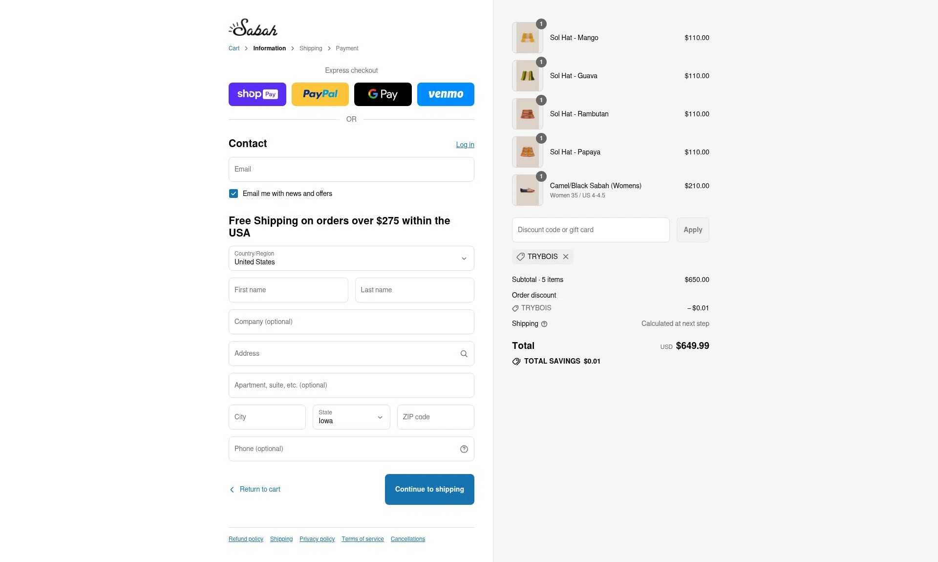 Sabah checkout page showing Sabah discount code box | Screenshot taken by SimplyCodes community member on Jul 31, 2025