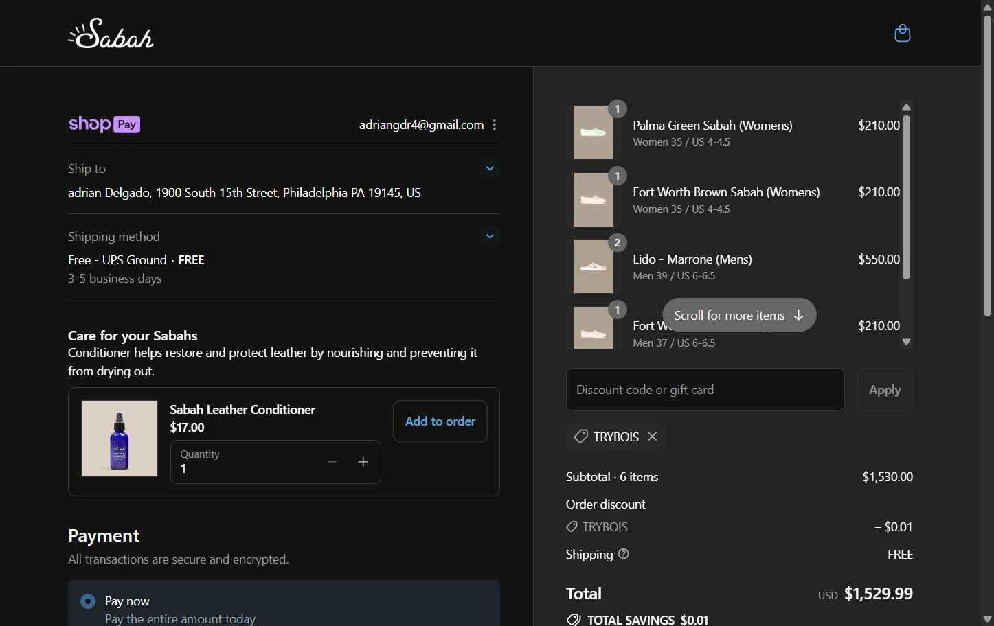 Sabah checkout page showing Sabah discount code box | Screenshot taken by SimplyCodes community member on Jul 29, 2025